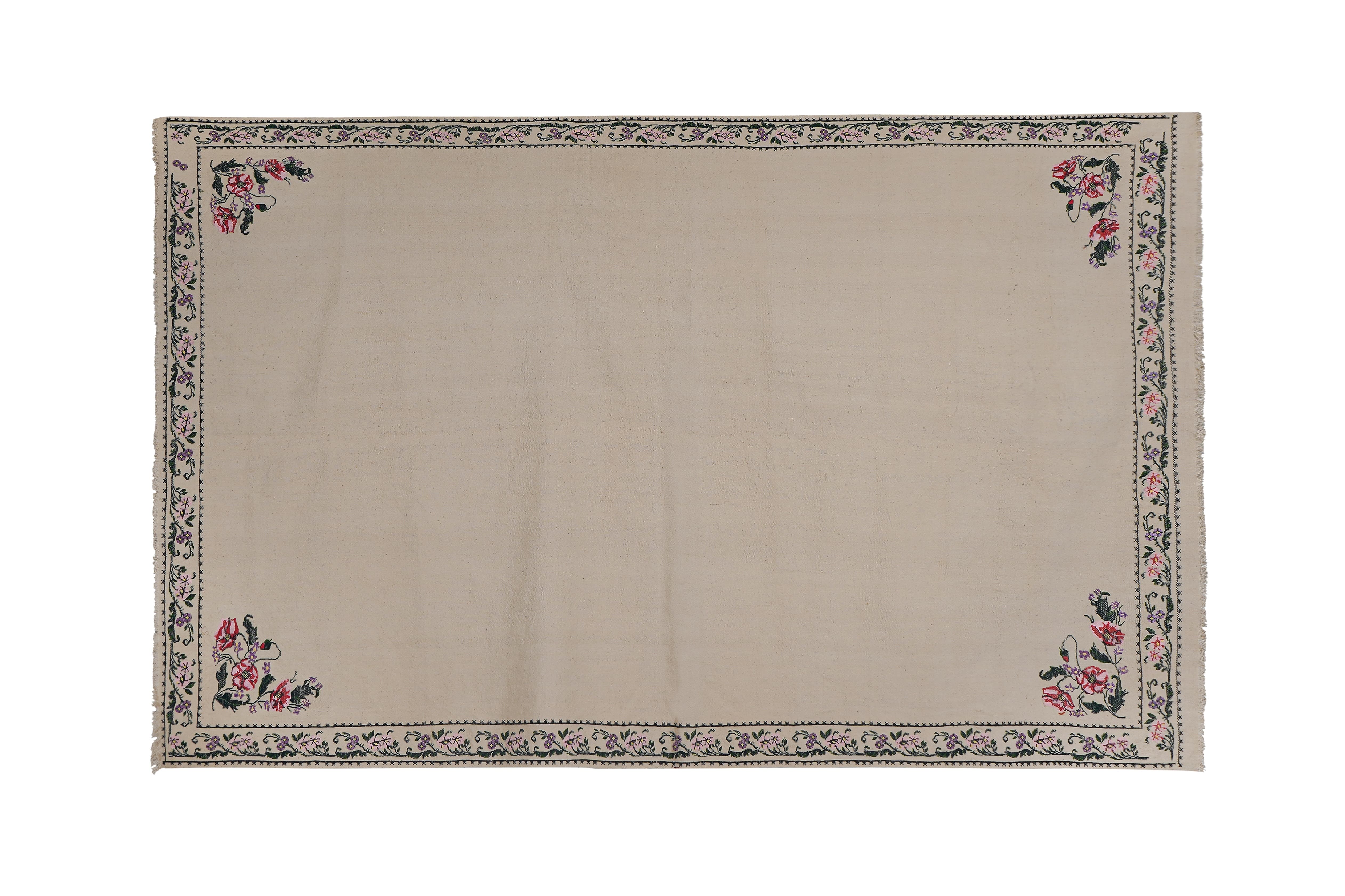 Vintage Aubusson Floral Kilim Rug 5'2'' x 8'2''