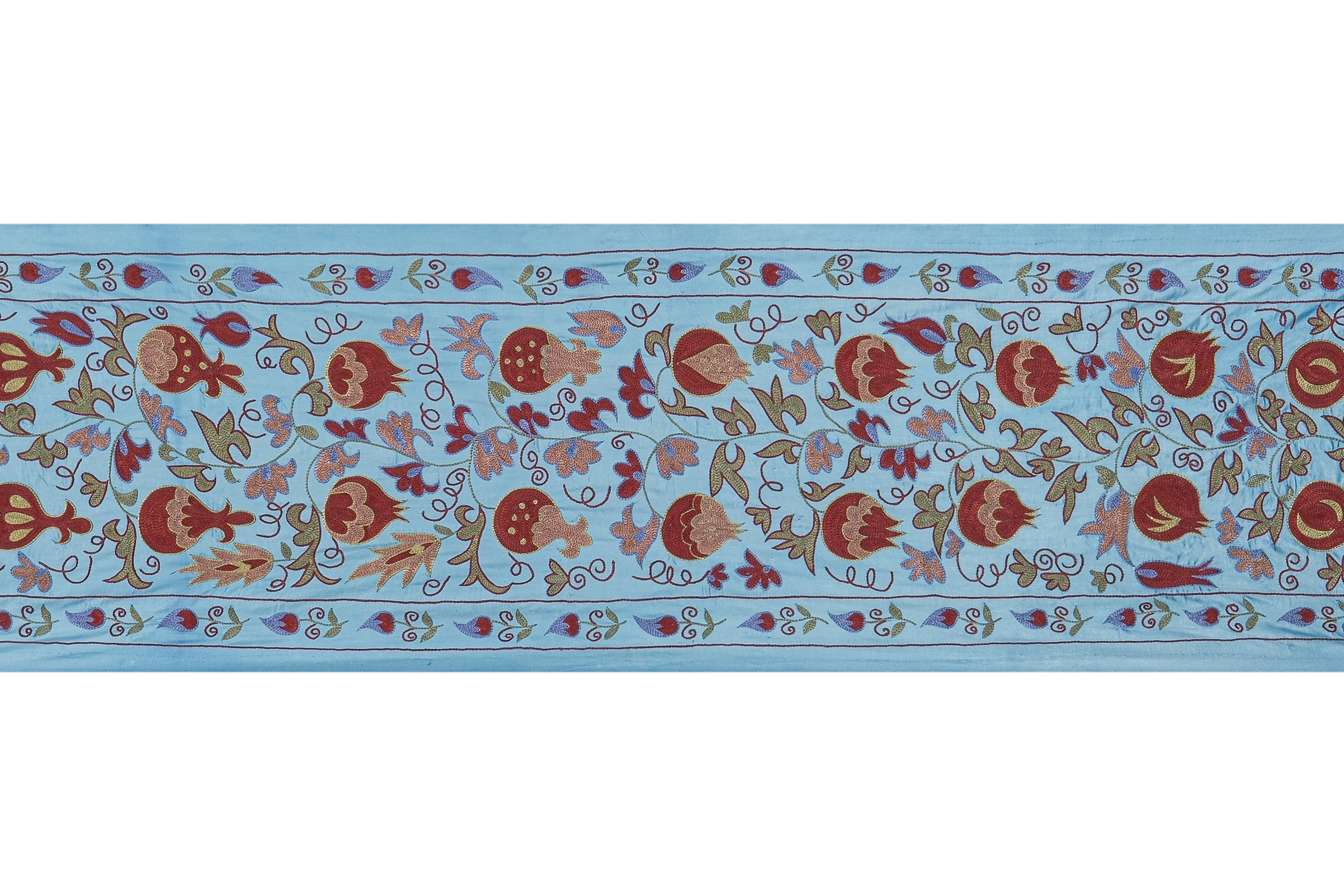 Hand-Embroidered Silk Suzani Wall Hanging & Bedspread 1'9'' x 6'3''