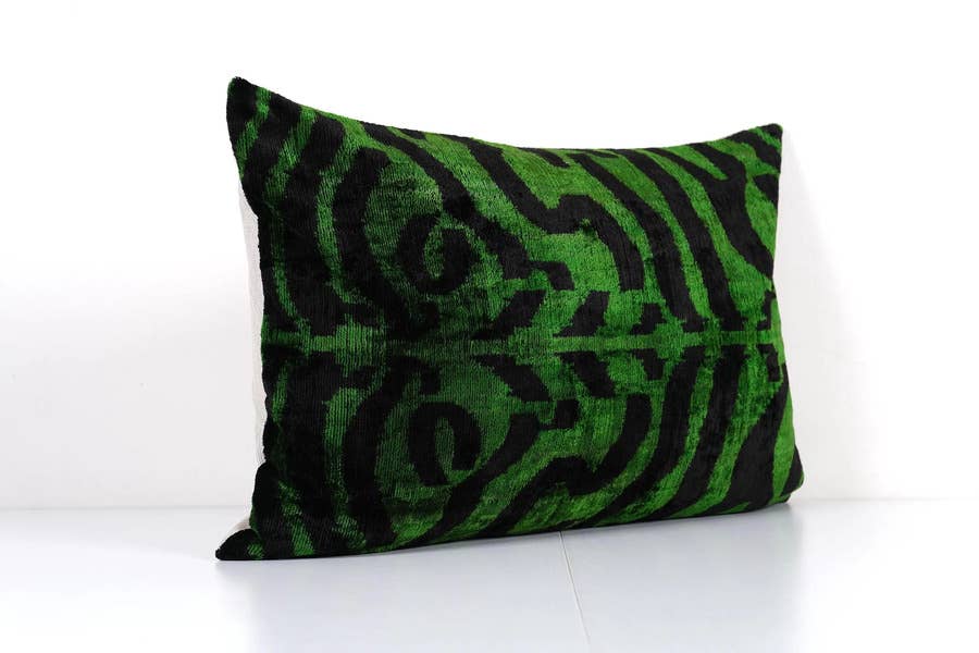 Zebra Silk Ikat Velvet Pillow Cover | 16'' x 24''