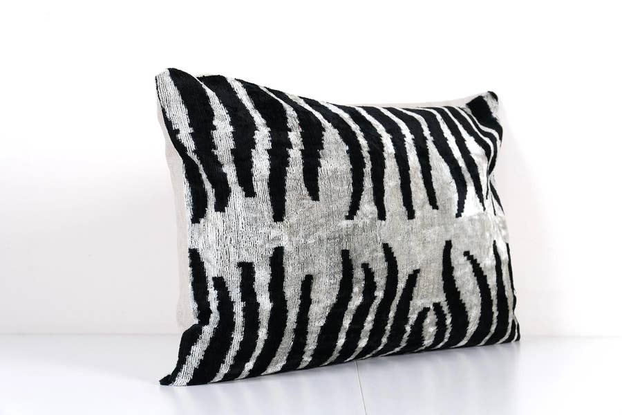 Zebra Silk Ikat Velvet Pillow Cover | 16'' x 24''