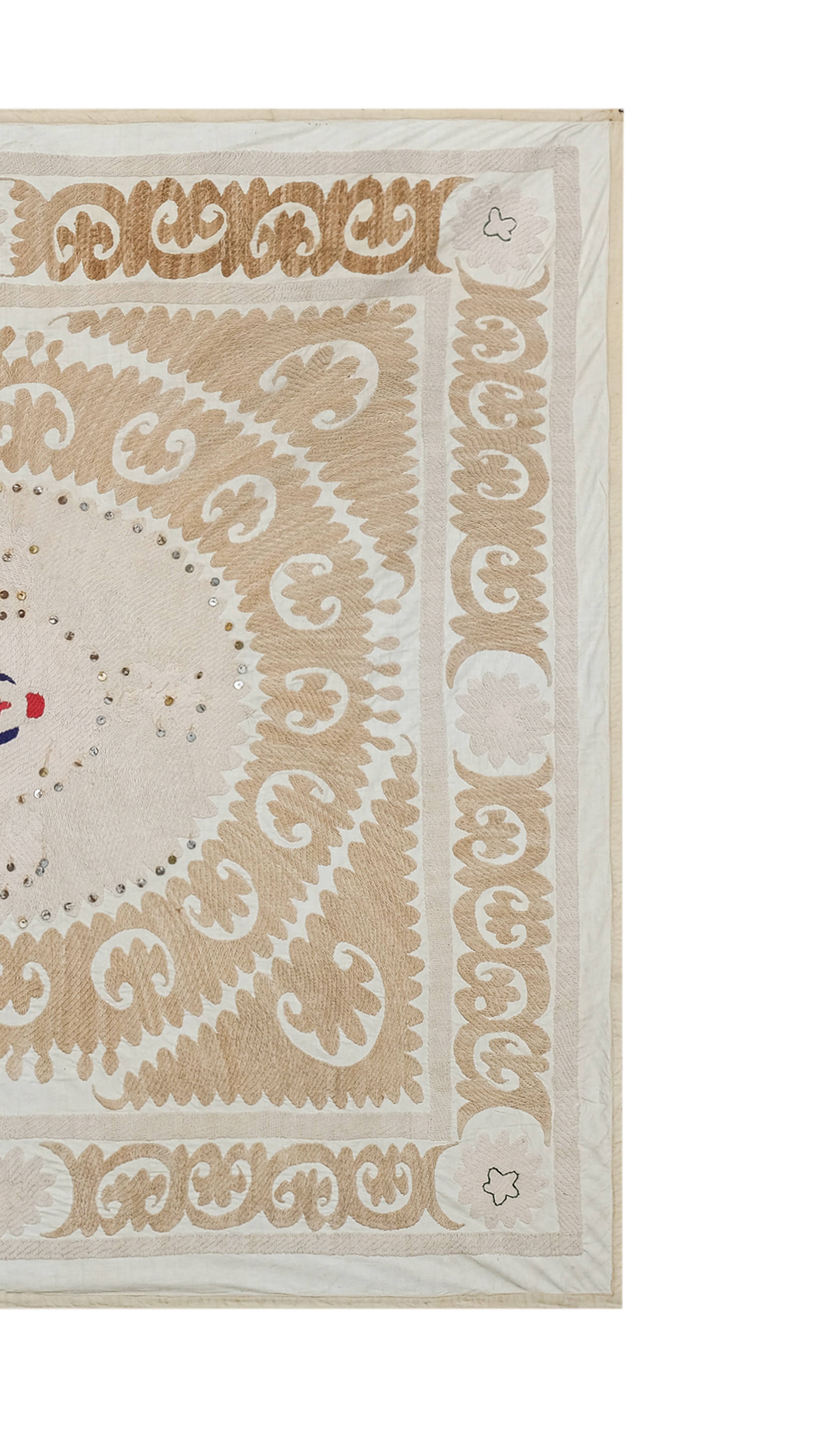 Hand-Embroidered Suzani Wall Hanging & Tablecloth 4'3'' x 4'6''