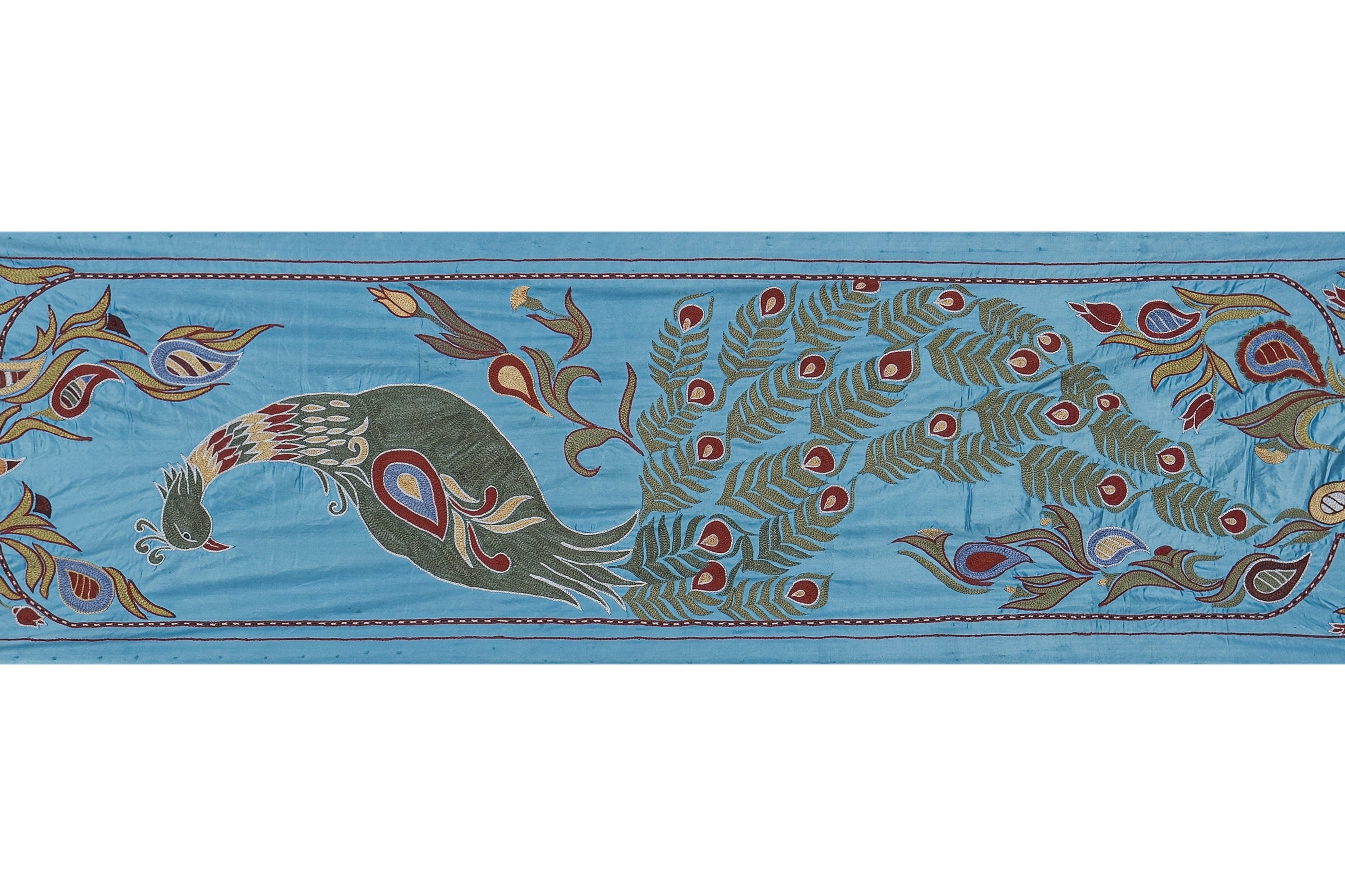 Peacock Silk Suzani Wall Hanging & Bedspread 1'9'' x 6'2''