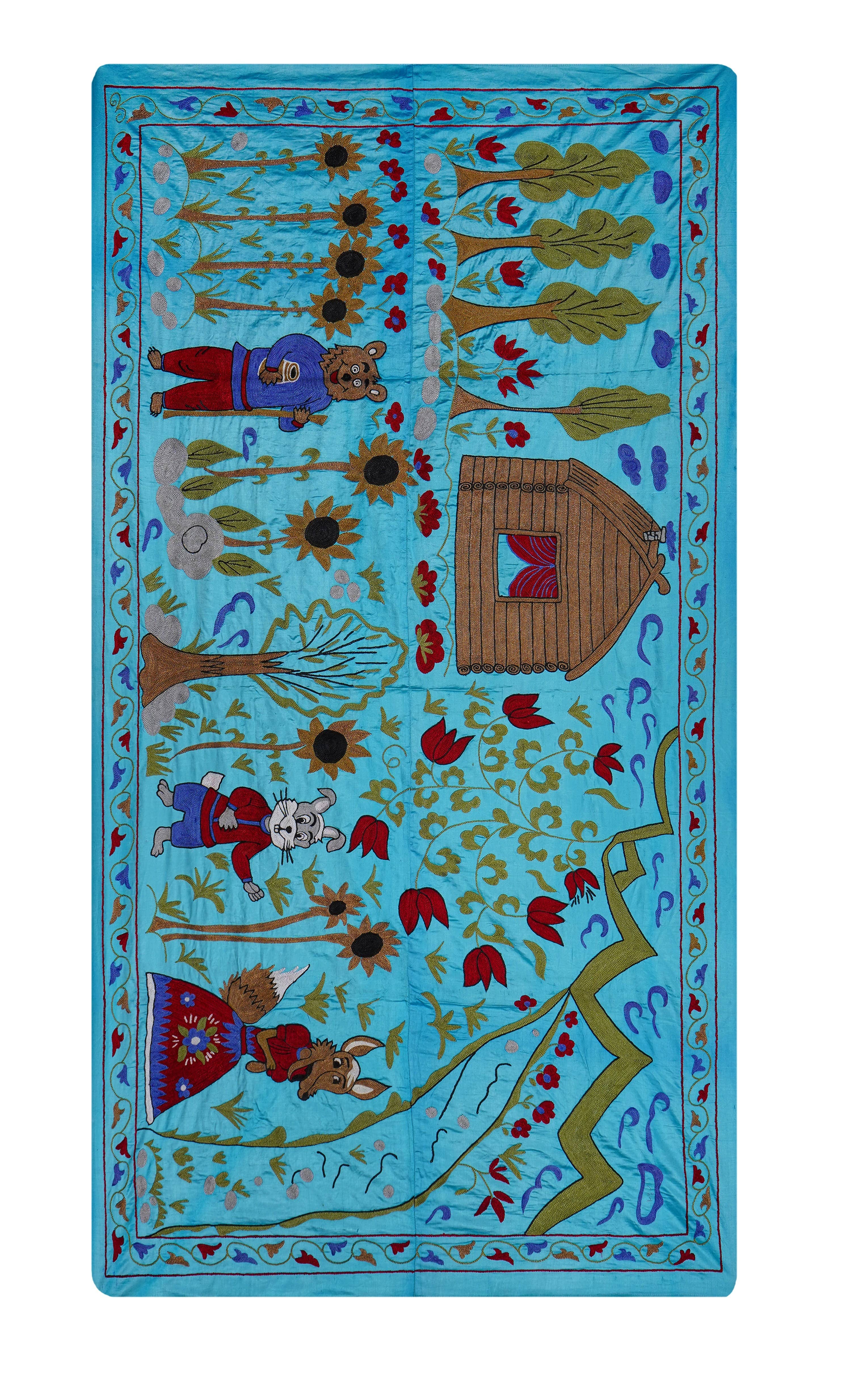 Hand-Embroidered Suzani Wall Hanging & Bedspread 3'5'' x 6'3''