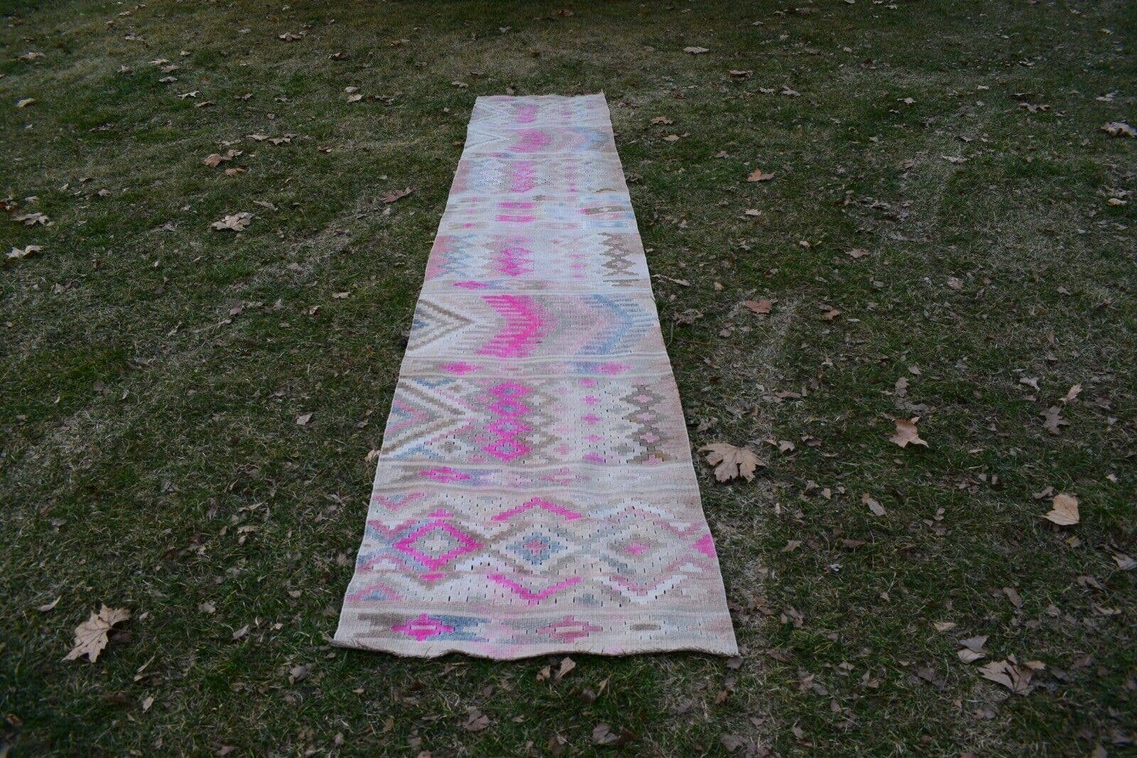 Vintage Turkish Kilim Runner 2'4'' x 12'6''