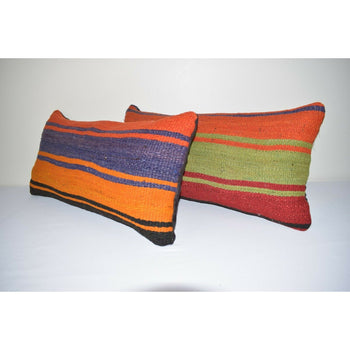12" X 24" Set of 2 Decorative Turkish Lumbar Rug Pillow Cover
