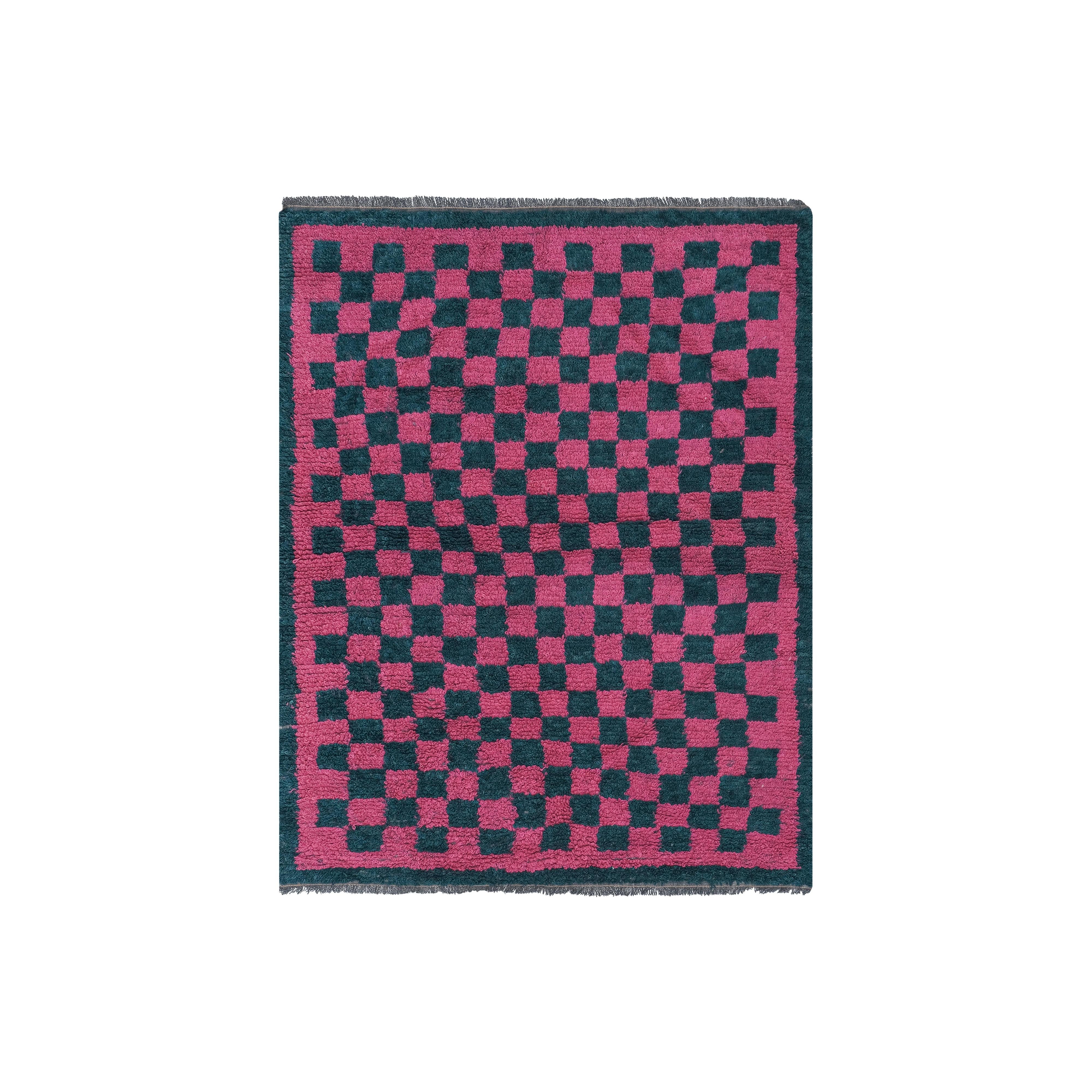 Vintage Checkered Turkish Tulu Rug 4'9'' x 6'3''
