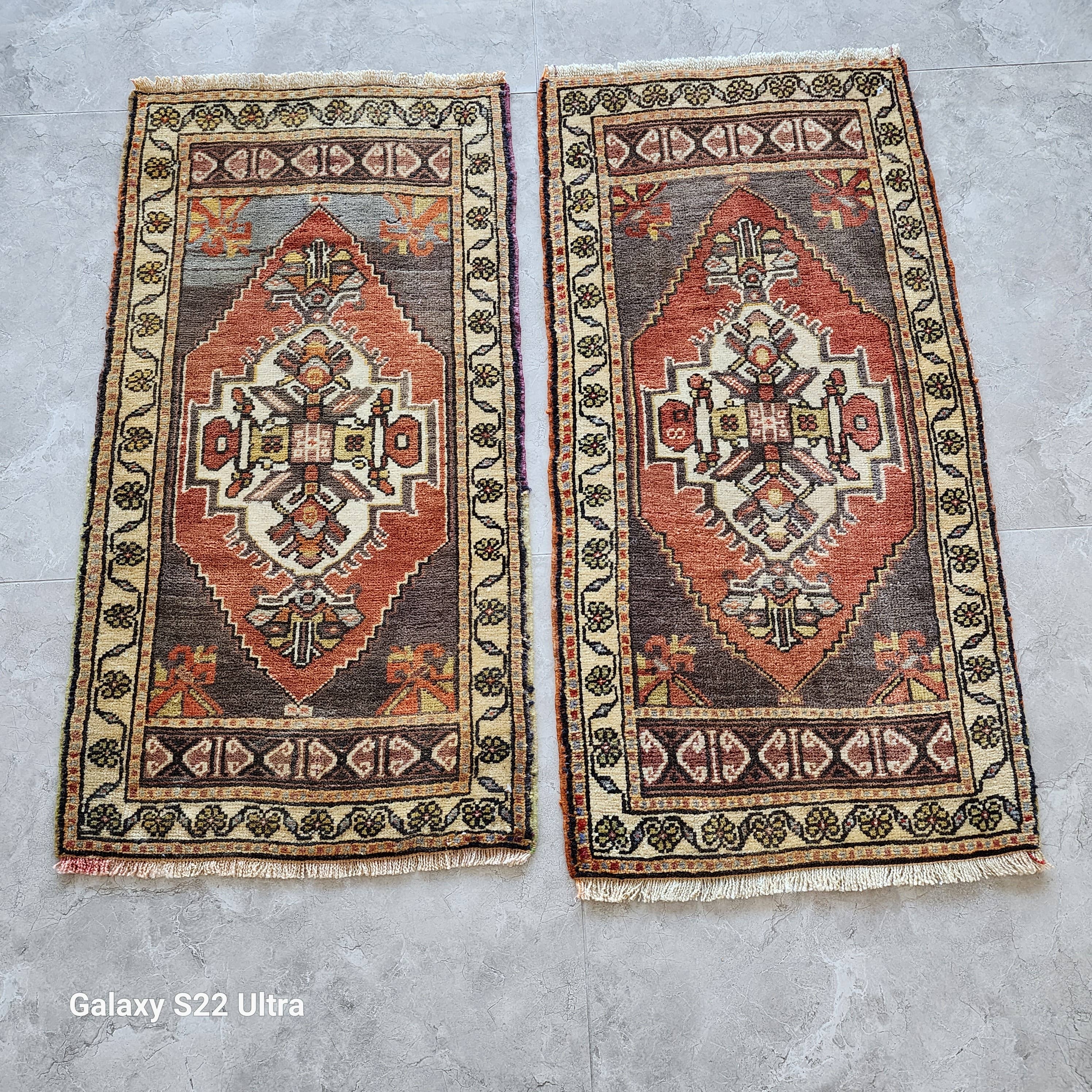 Vintage Turkish Yastik Rug Set of 2 | 1'7'' x 3'1'' & 1'8'' x 3'2''