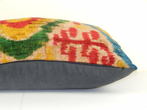Silk Ikat Patchwork Velvet Pillow Cover | 16'' x 26''