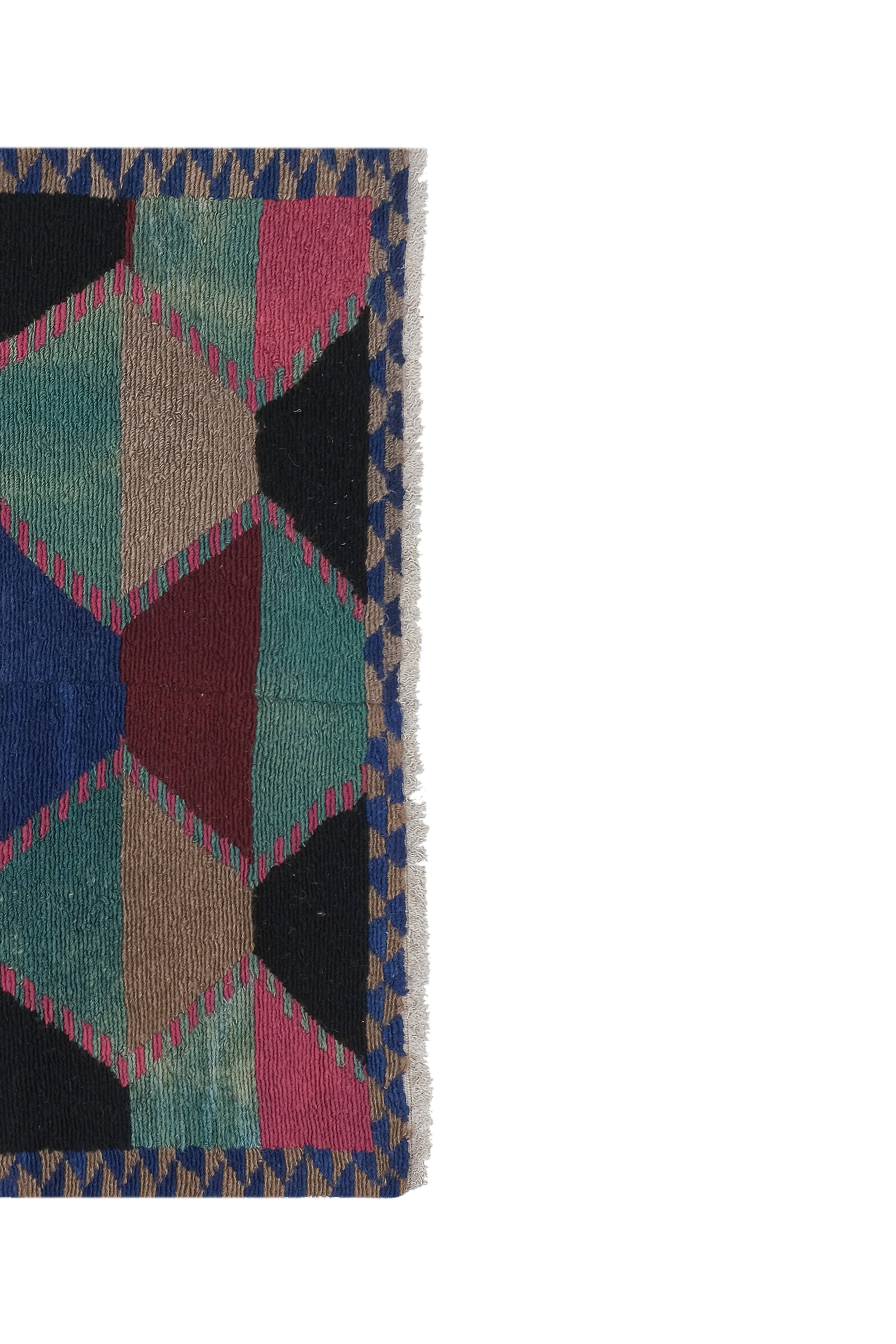 Vintage Checkered Turkish Shaggy Tulu Rug 49'' x 56''