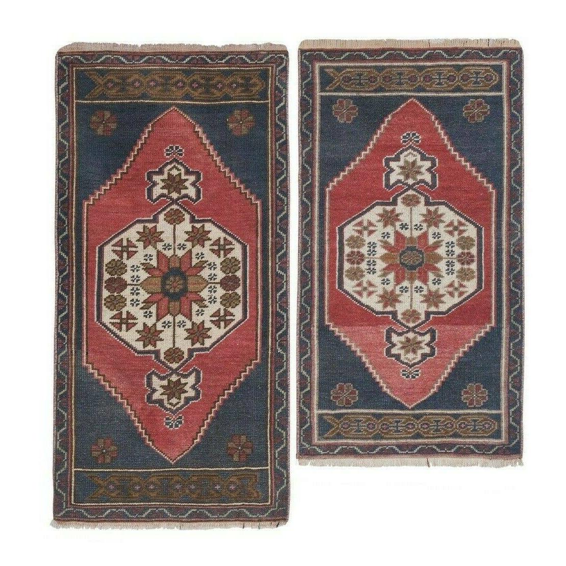 Vintage Turkish Yastik Rugs Set of 2 | 22'' x 38''