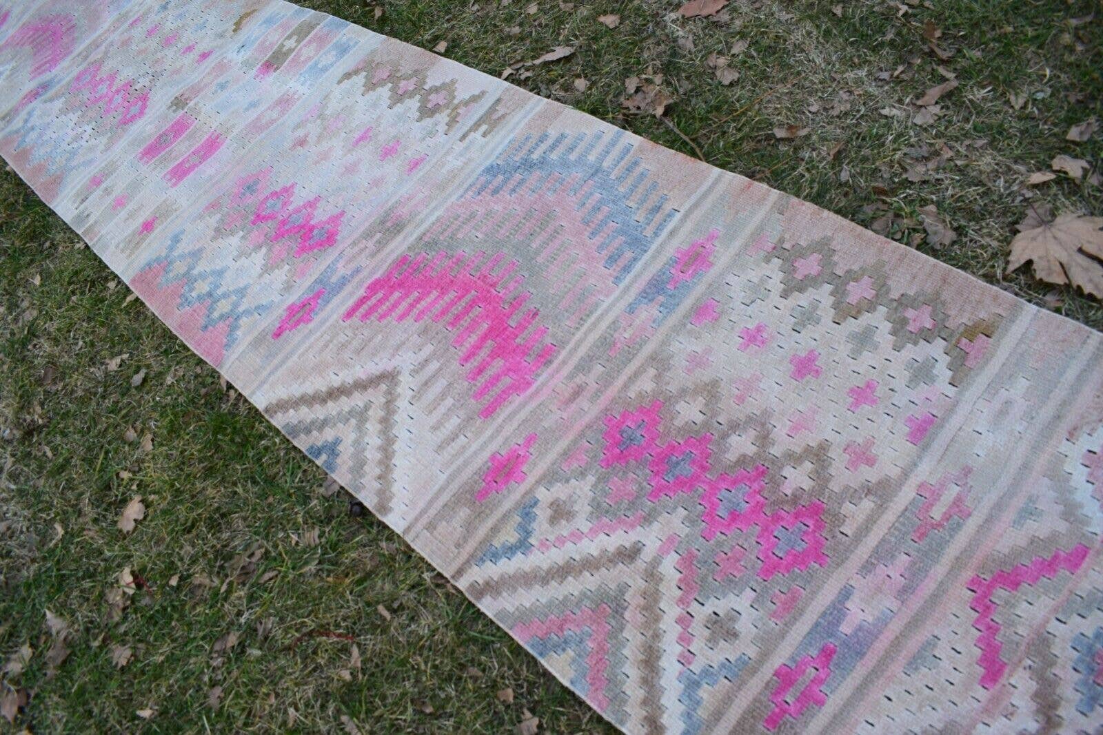 Vintage Turkish Kilim Runner 2'4'' x 12'6''