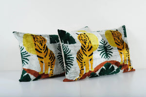 Tiger Silk Ikat Velvet Pillow Cover Set of 2 | 18'' x 30''