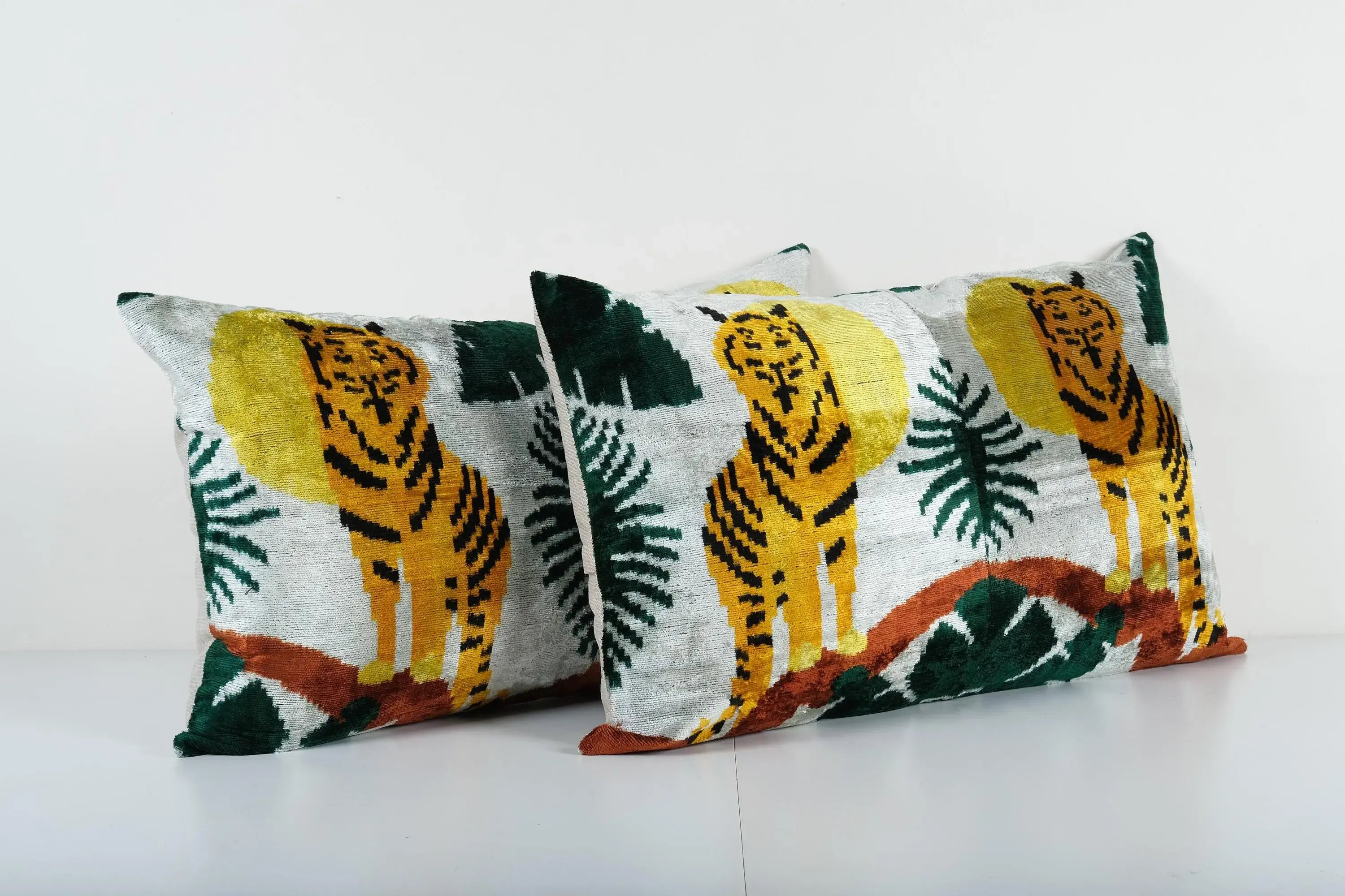 Tiger Silk Ikat Velvet Pillow Cover Set of 2 | 18'' x 30''