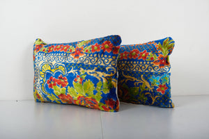 Silk Ikat Velvet Pillow Cover Set of 2 | 12'' x 19''