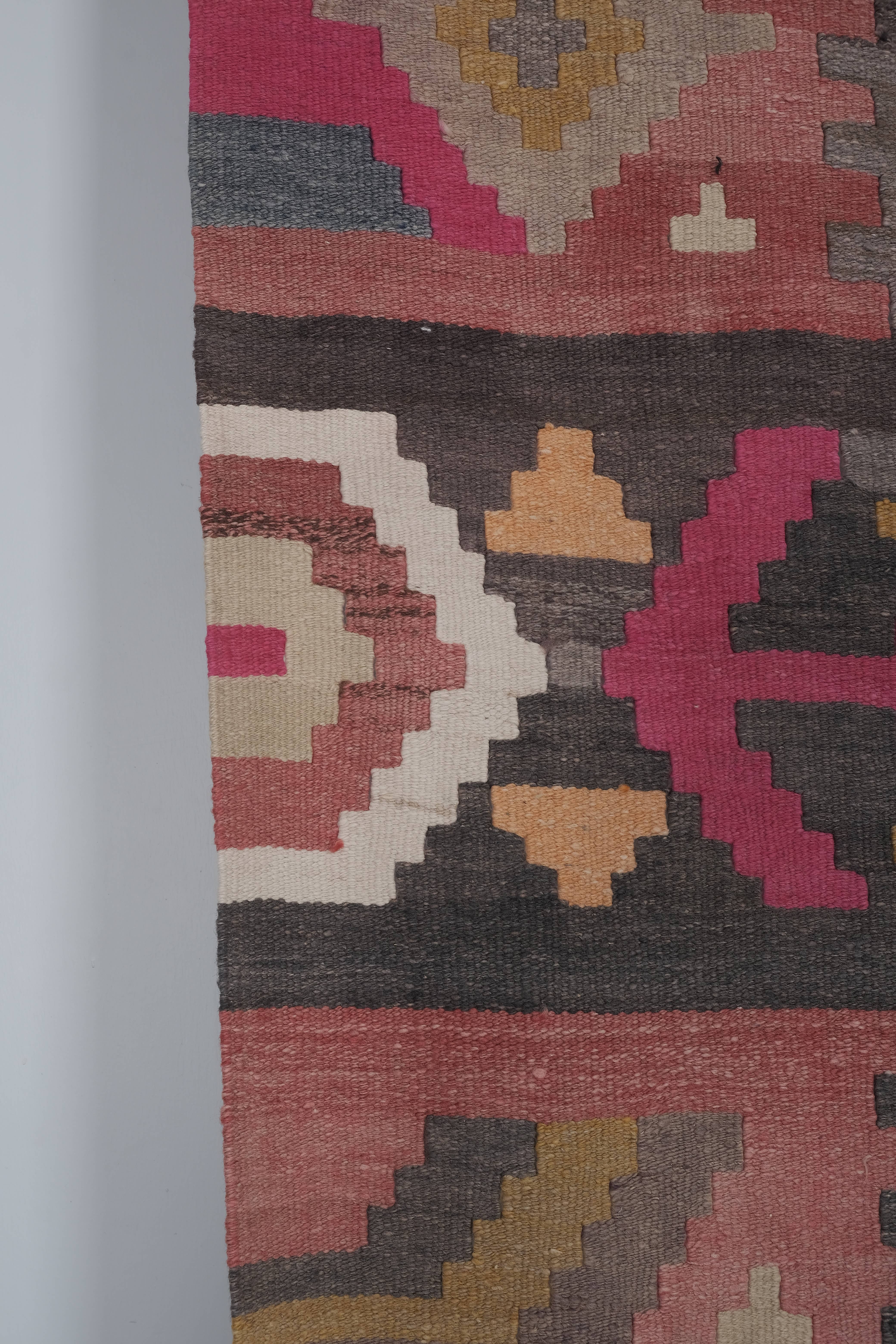 Vintage Turkish Kilim Runner 2'6'' x 21'1''