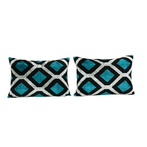 Silk Ikat Velvet Pillow Cover Set of 2 | 16'' x 22''