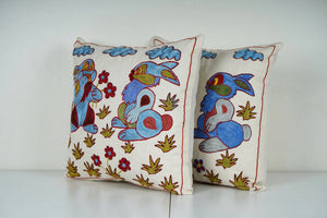 Rabbit Suzani Pillow Cover | 18'' x 18''