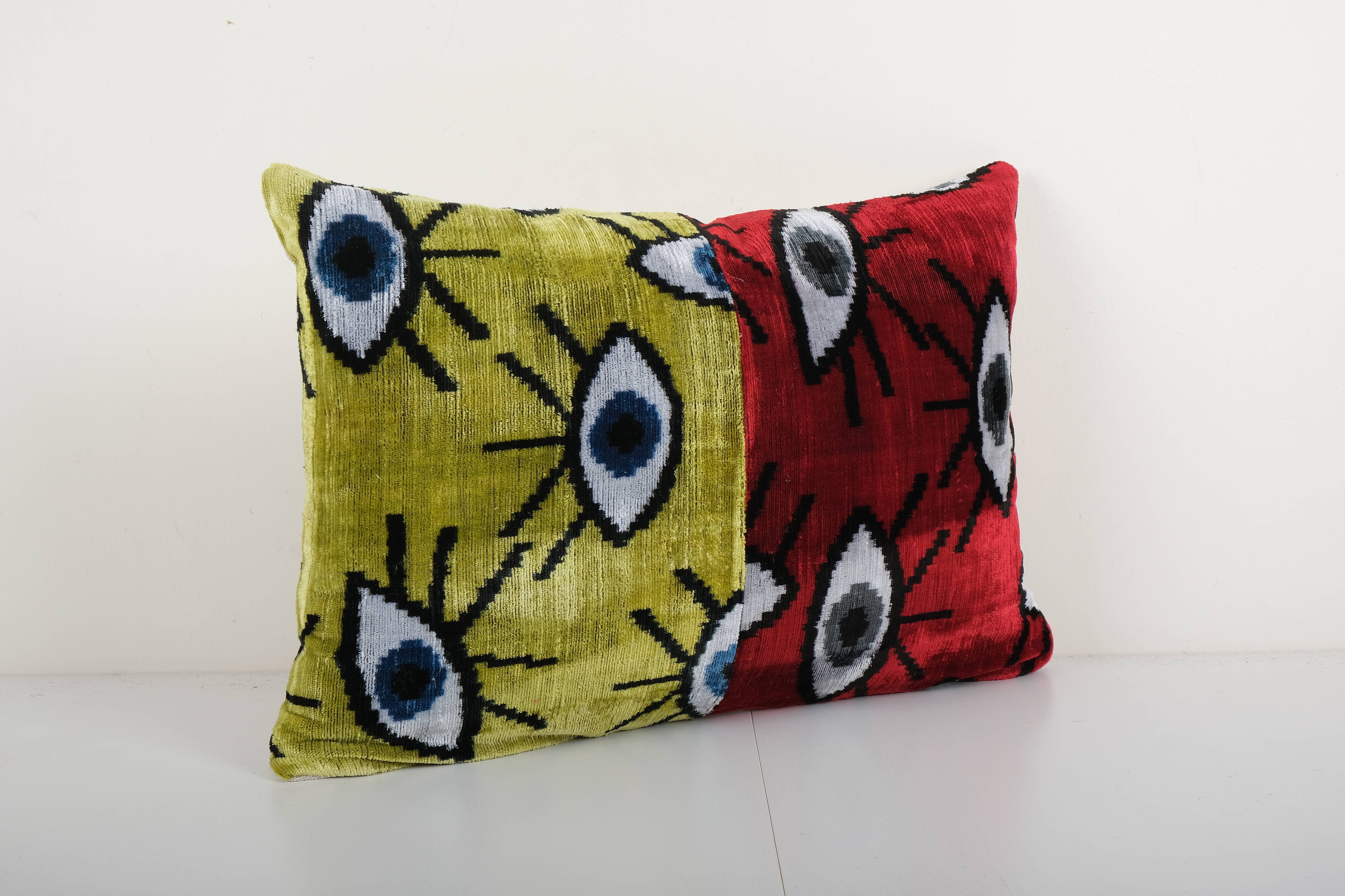 Silk Ikat Patchwork Velvet Pillow Cover | 16'' x 22''