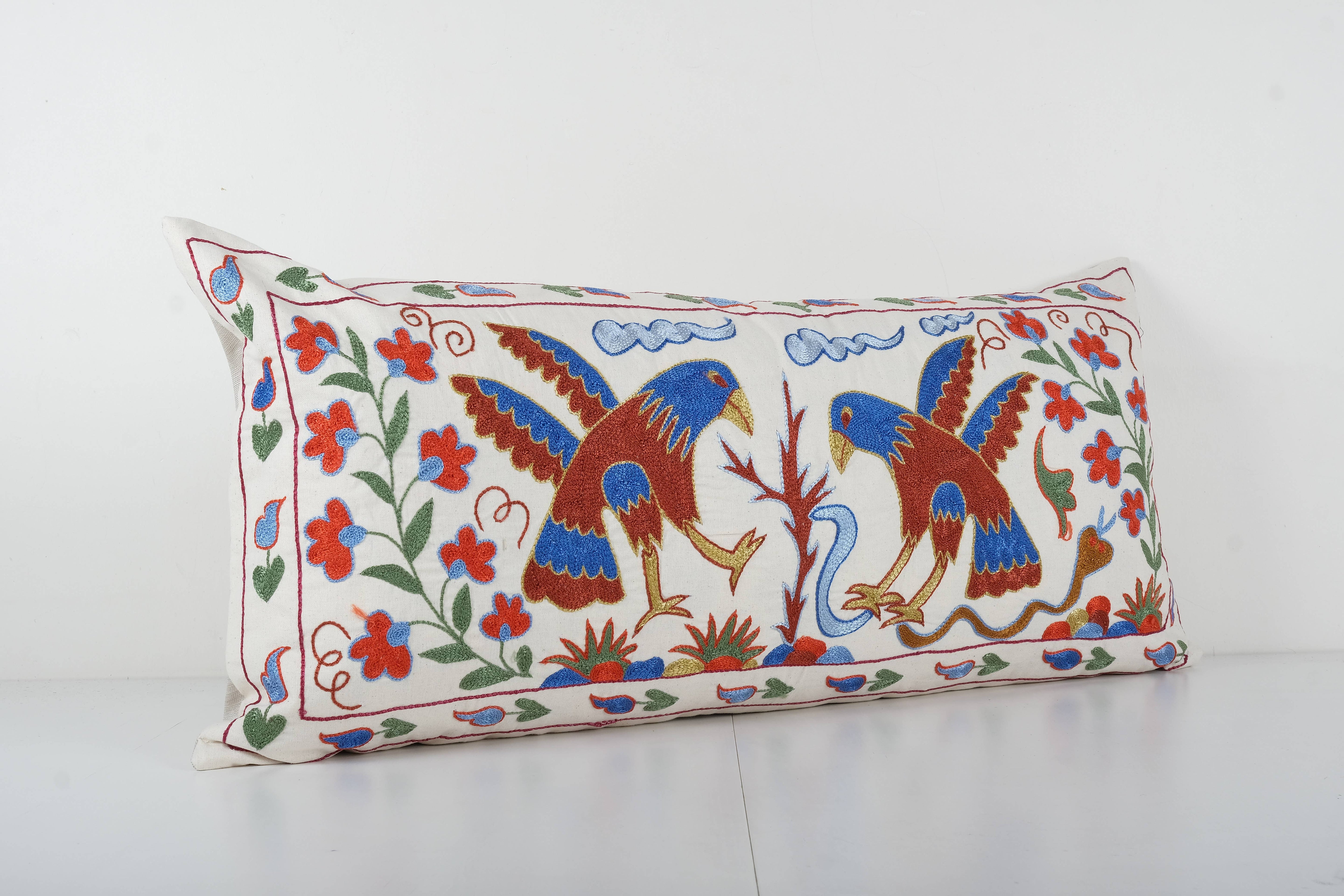 Bird Suzani Bedding Pillow Cover | 18'' x 38''