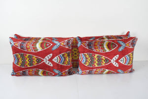 Fish Silk Ikat Velvet Pillow Cover Set of 3 | 16'' x 48''