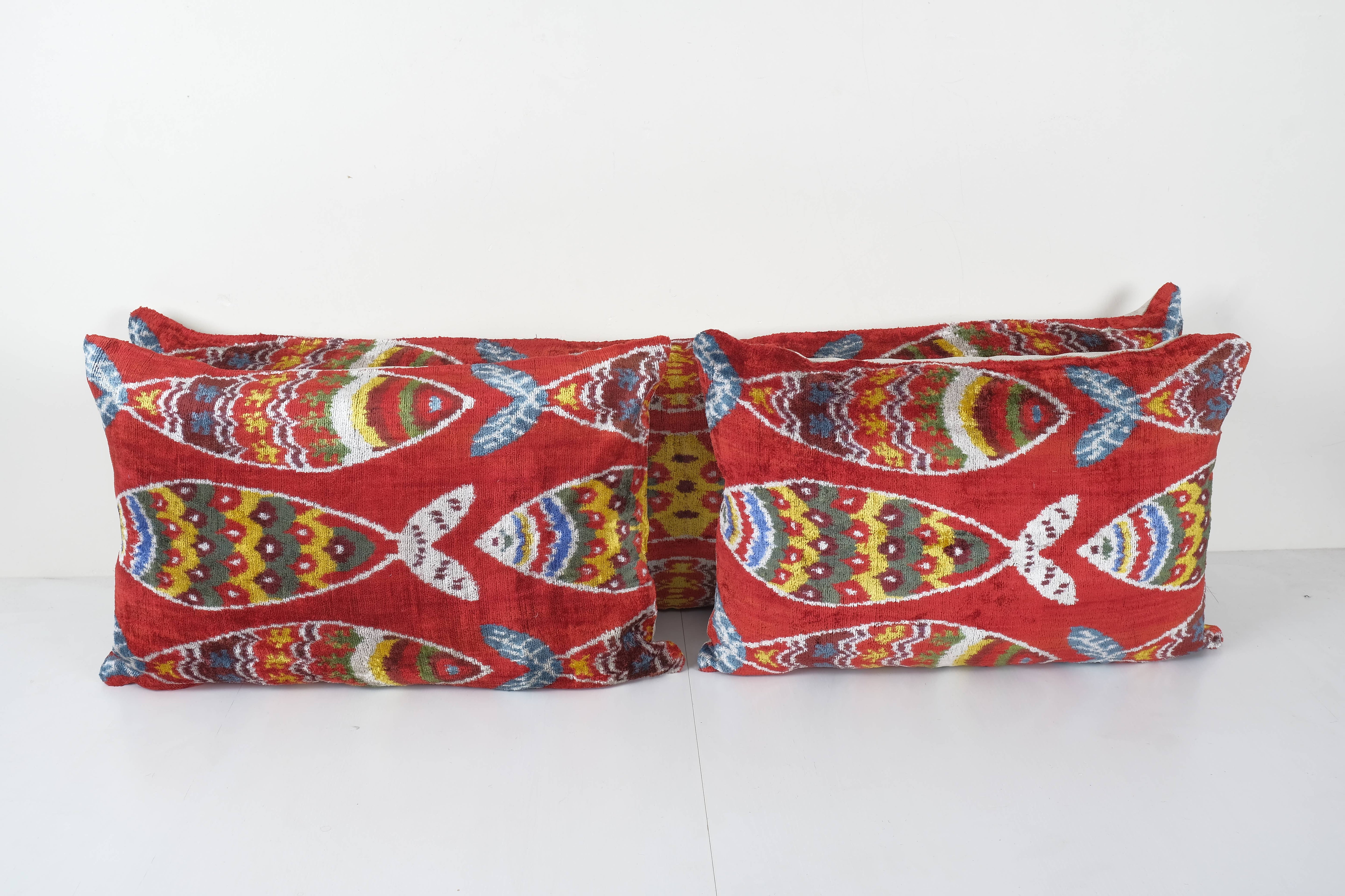 Fish Silk Ikat Velvet Pillow Cover Set of 3 | 16'' x 48''
