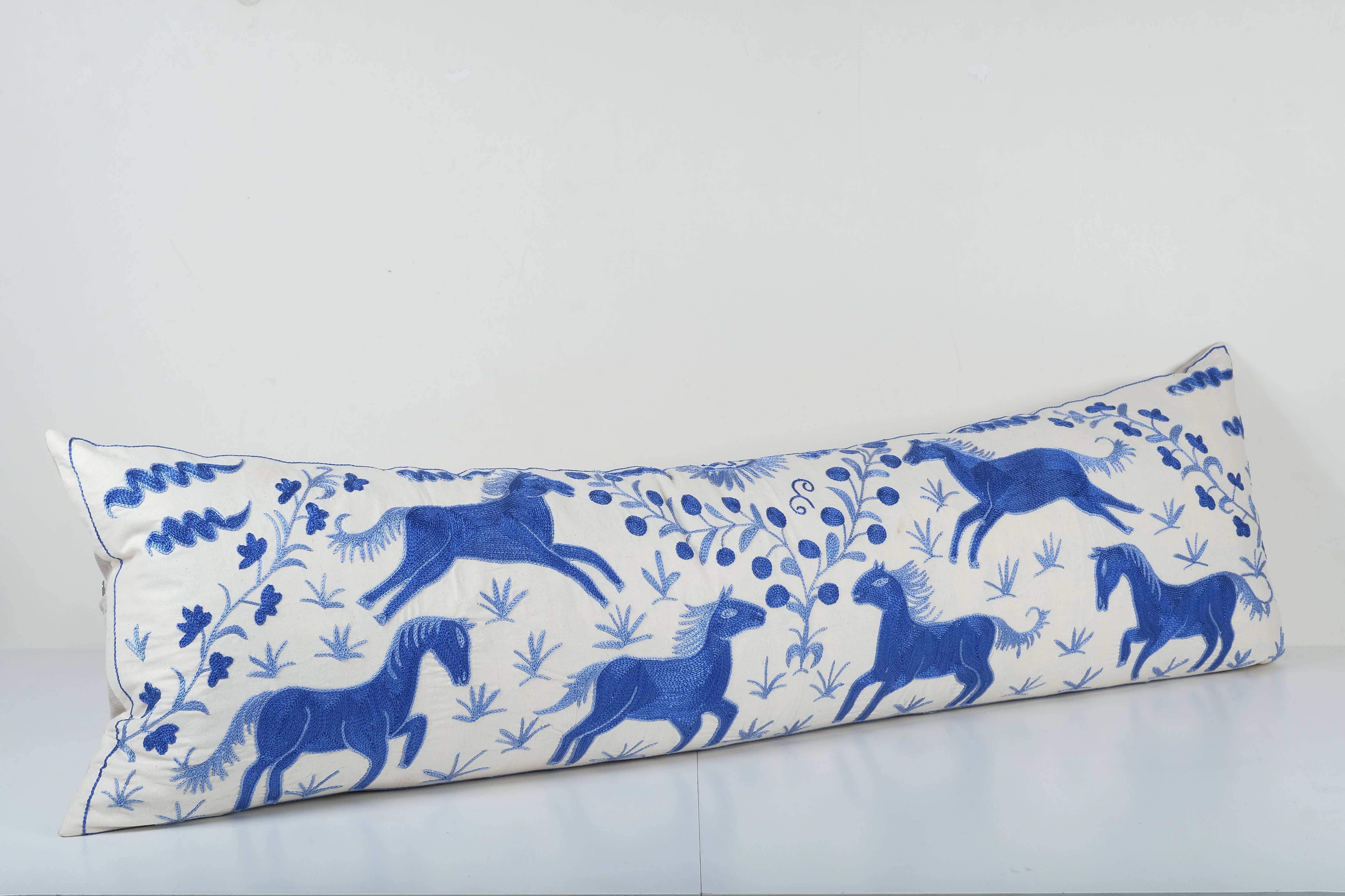 Horse Suzani Bedding Pillow Cover | 17'' x 57''