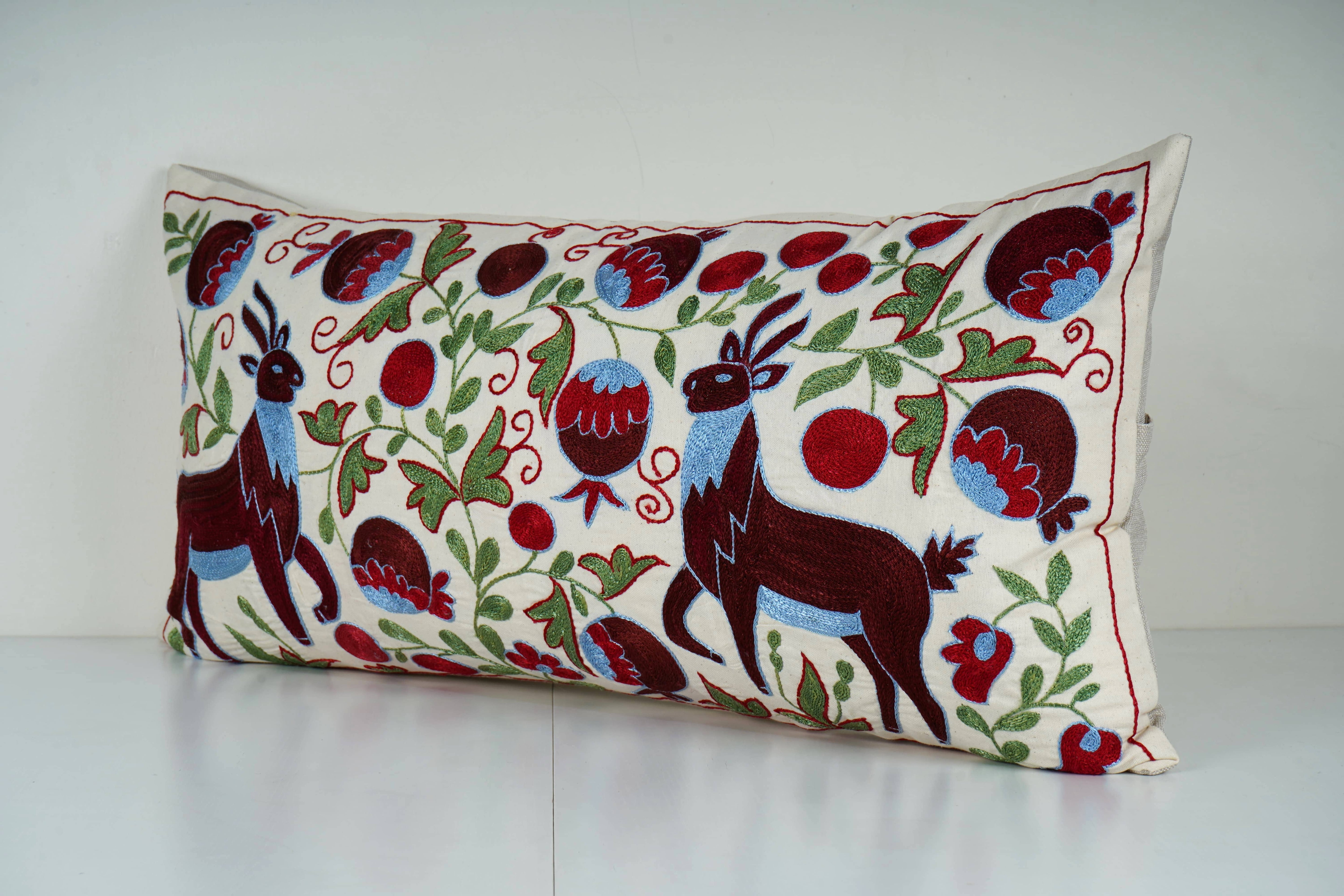 Deer Suzani Bedding Pillow Cover | 18'' x 34''
