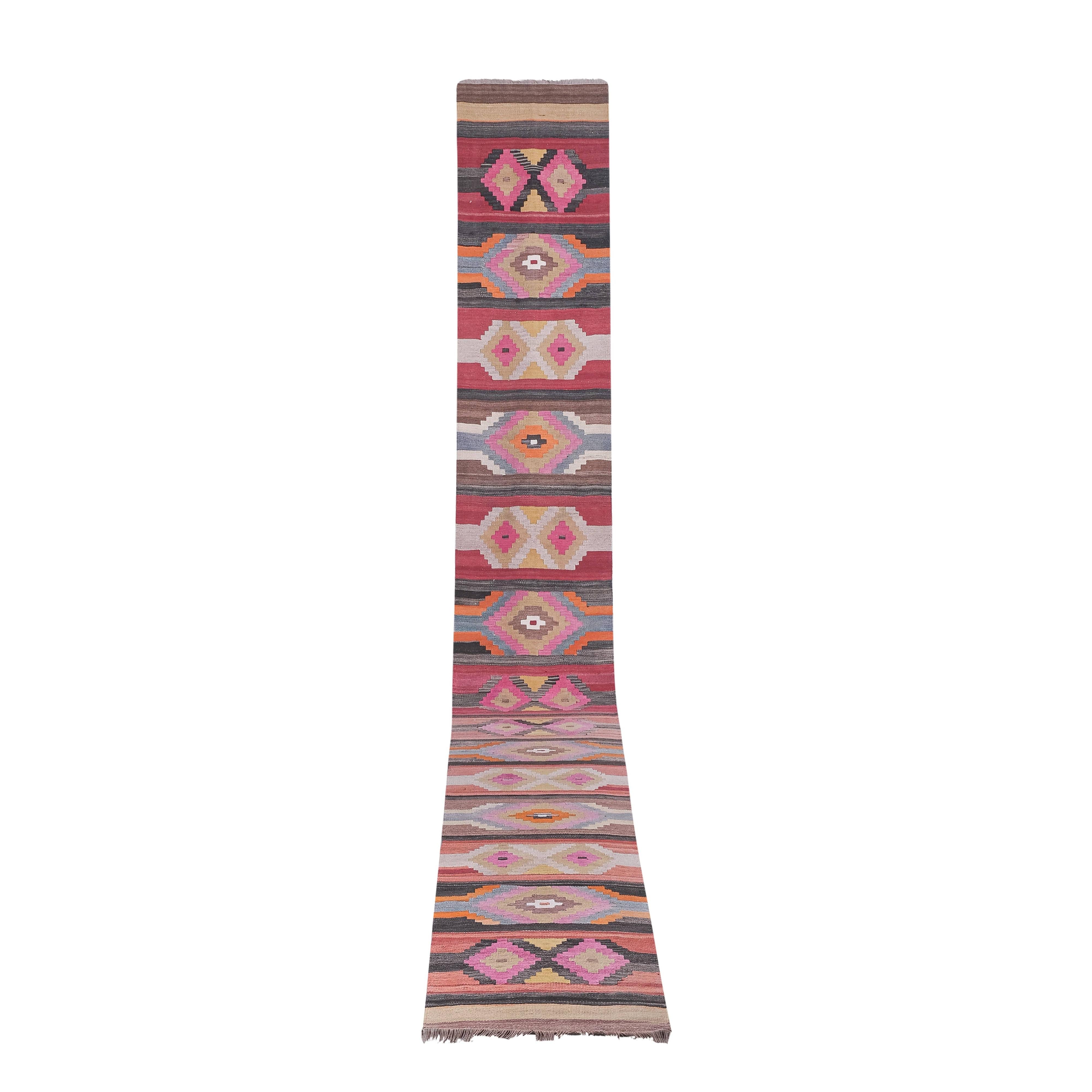 Vintage Turkish Kilim Runner 2'7'' x 21'1''