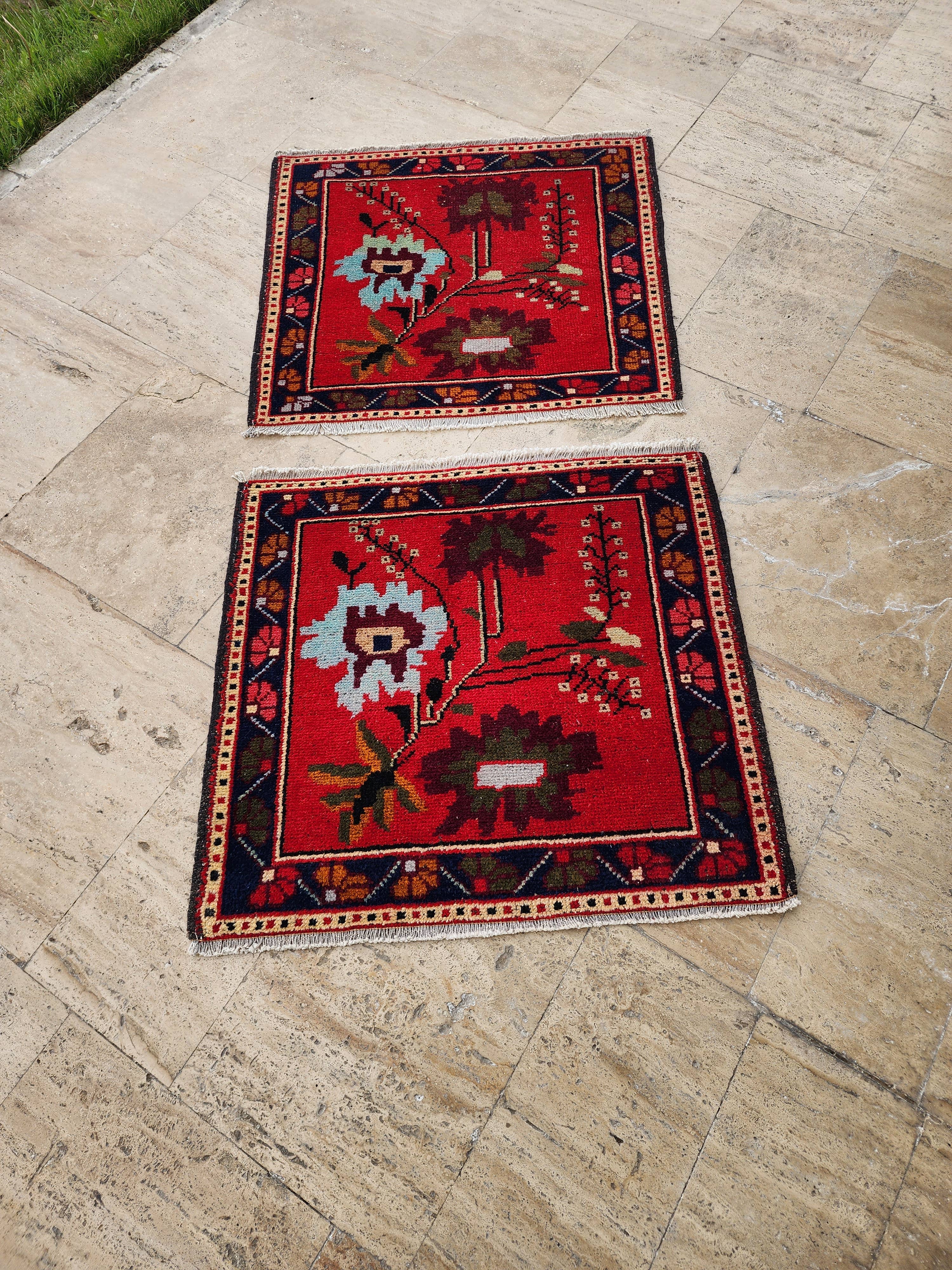 Vintage Turkish Yastik Rugs Set of 2 | 29'' x 31''