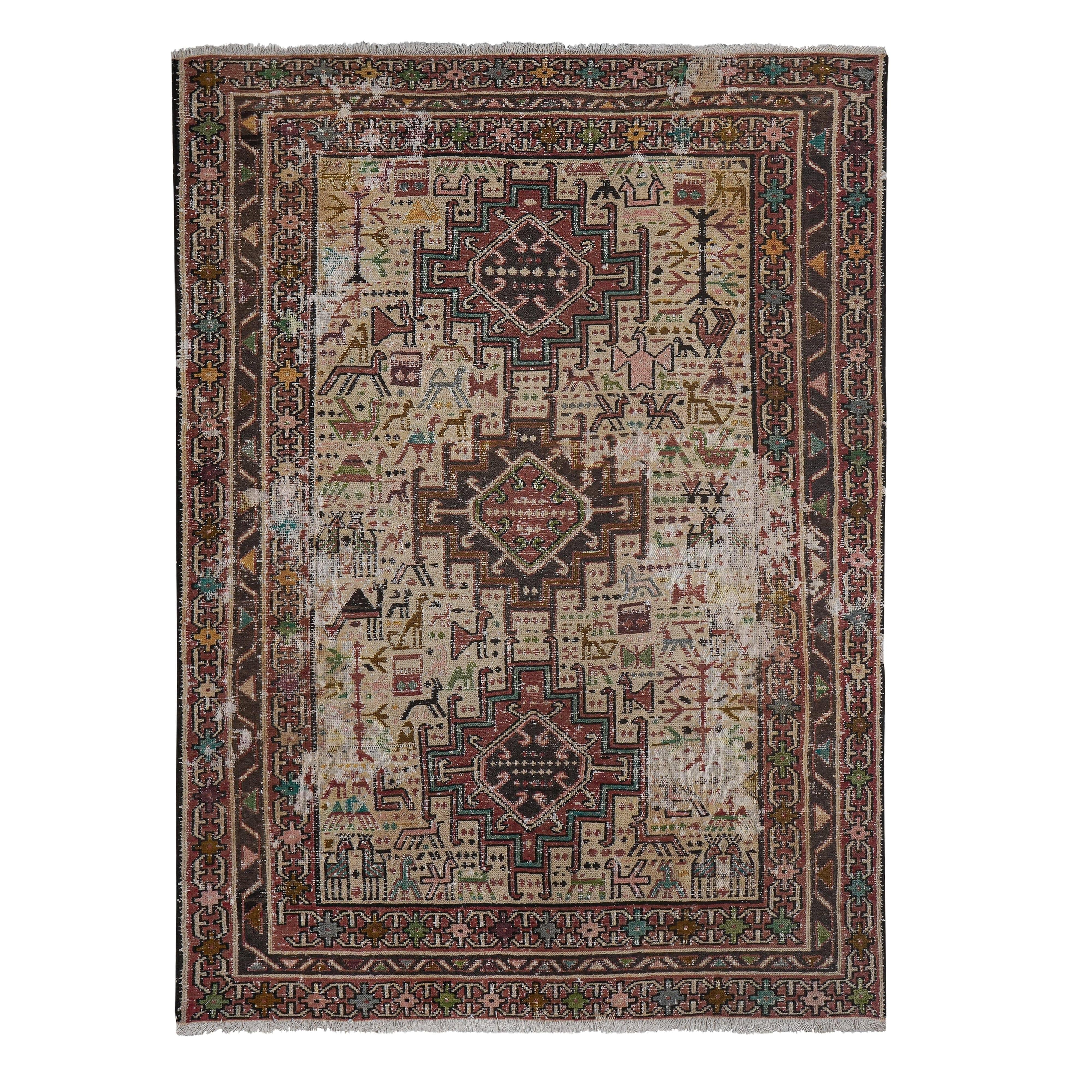 Vintage Turkish Animal Soumac Kilim Rug 41'' x 54''