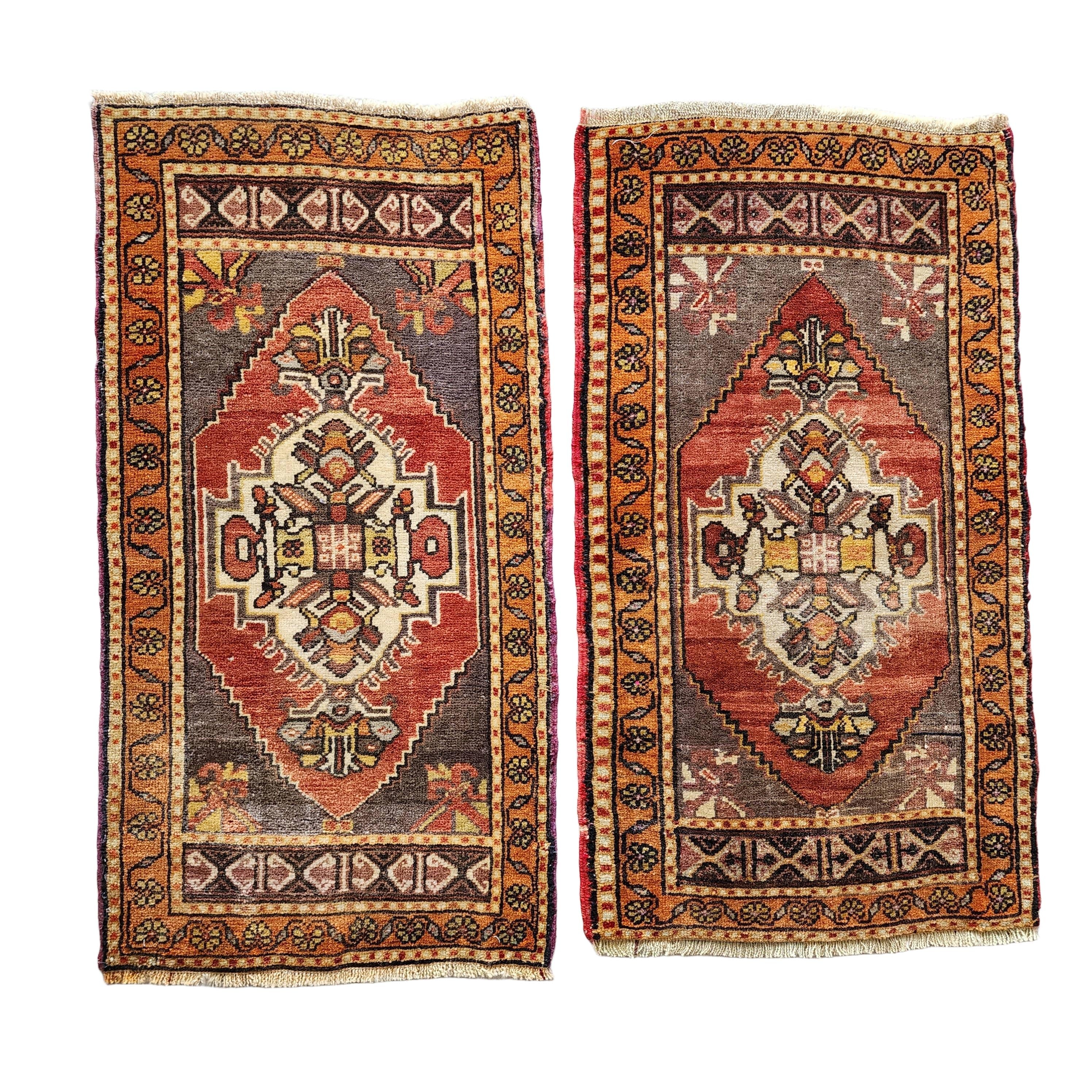 Vintage Oushak Yastik Rugs Set of 2 | 19'' x 36''