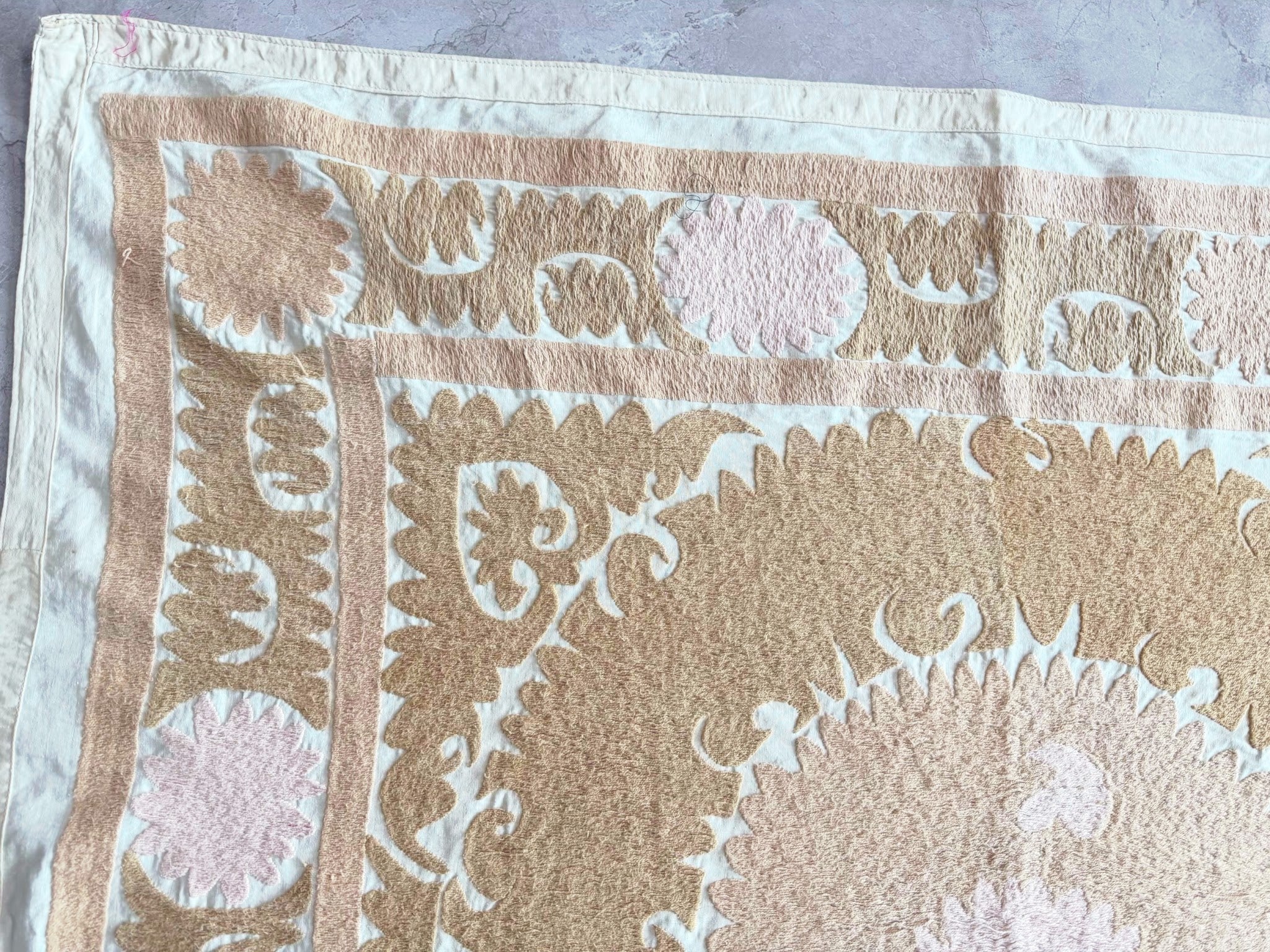 Hand-Embroidered Suzani Wall Hanging & Tablecloth 3'9'' x 3'11''