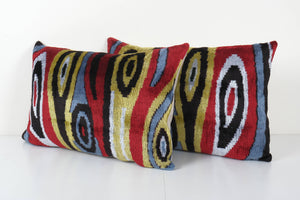 Silk Ikat Velvet Pillow Cover Set of 2 | 16'' x 24''