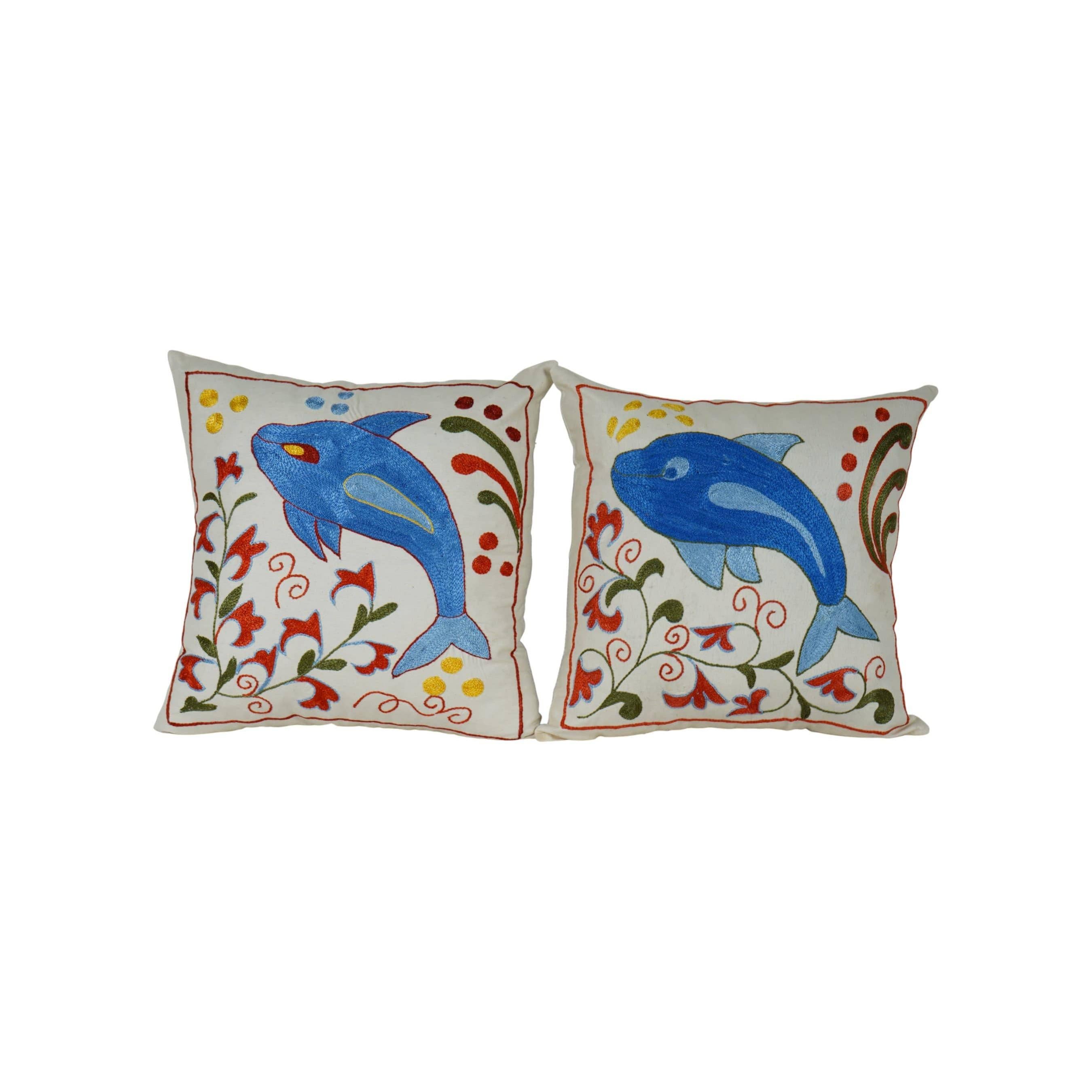 Fish Suzani Pillow Cover Set of 2 | 18'' x 18''