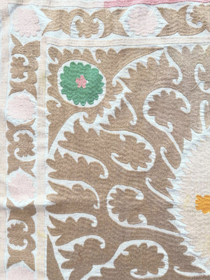 Hand-Embroidered Suzani Wall Hanging & Tablecloth 3'10'' x 3'11''