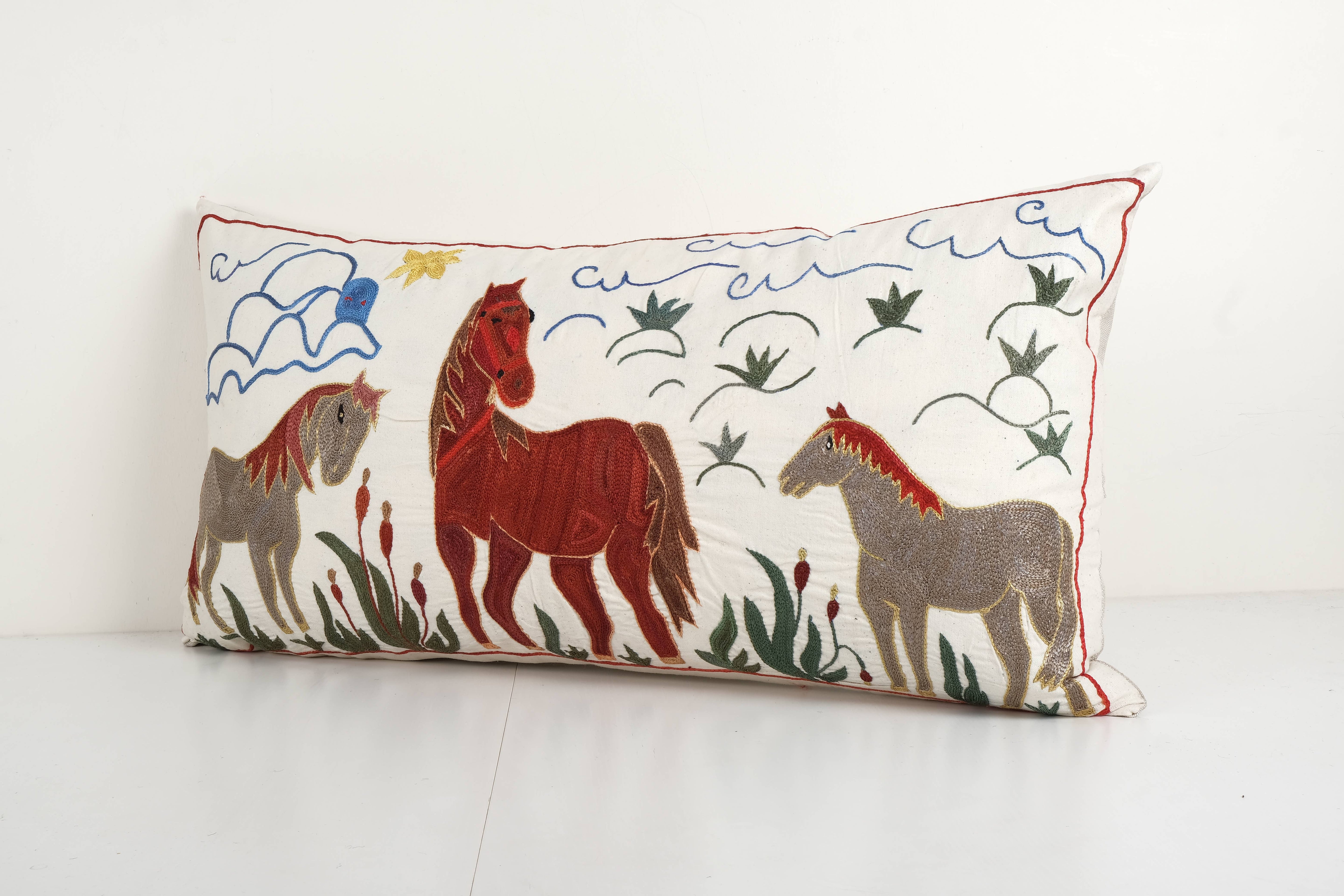Horse Suzani Bedding Pillow Cover | 18'' x 34''