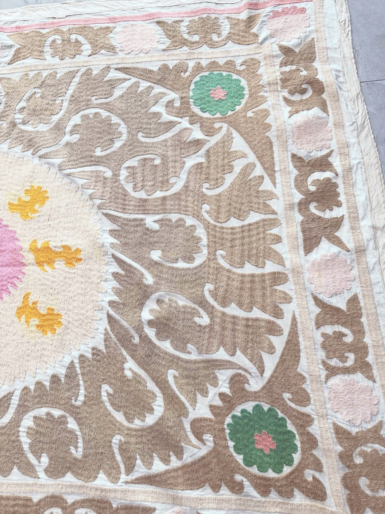 Hand-Embroidered Suzani Wall Hanging & Tablecloth 3'10'' x 3'11''