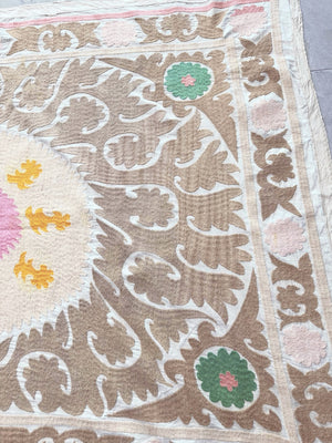 Hand-Embroidered Suzani Wall Hanging & Tablecloth 3'10'' x 3'11''