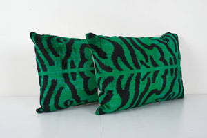Tiger Silk Ikat Velvet Pillow Cover Set of 2 | 16'' x 22''