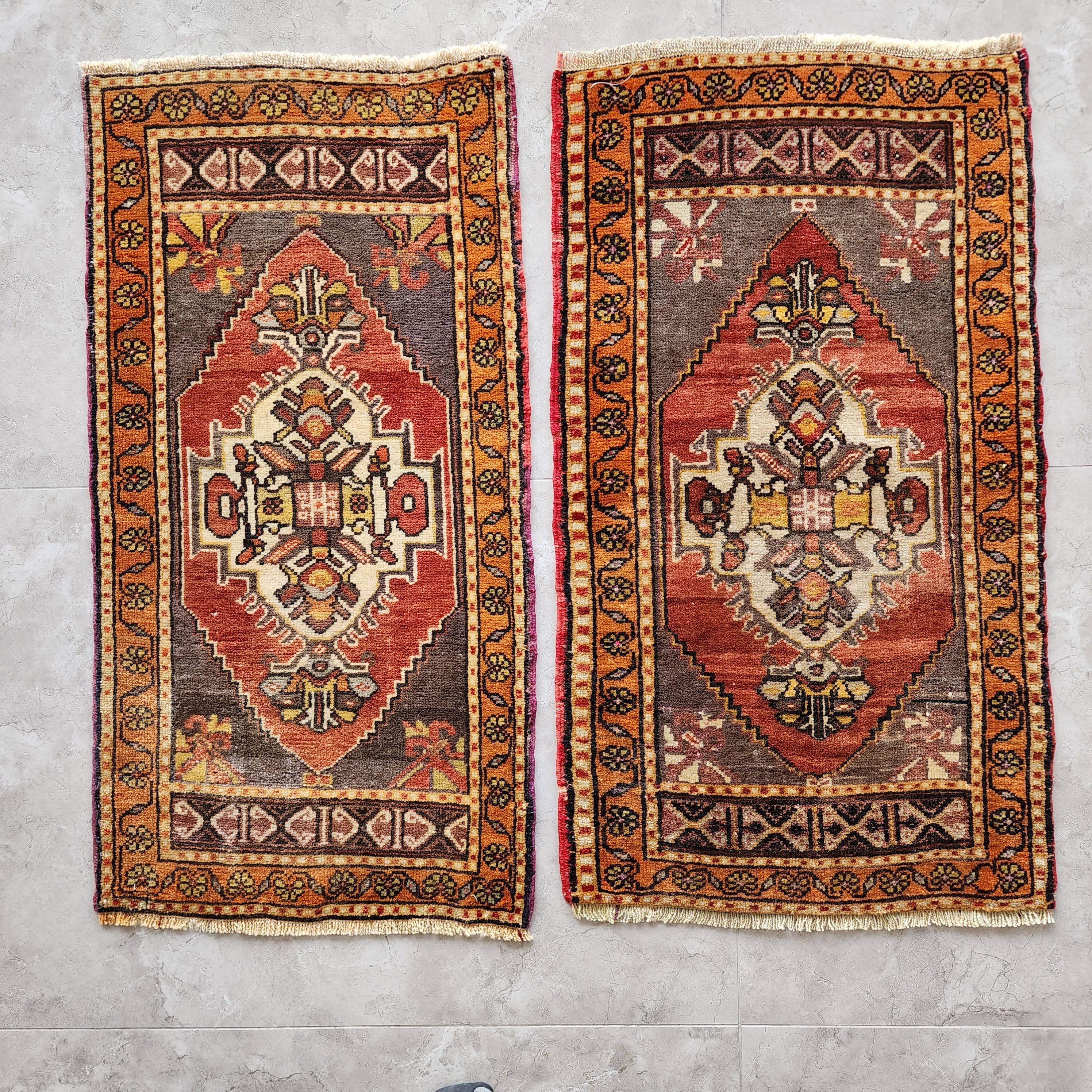 Vintage Oushak Yastik Rugs Set of 2 | 19'' x 36''