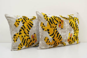 Tiger Silk Ikat Velvet Pillow Cover Set of 2 | 16'' x 44''