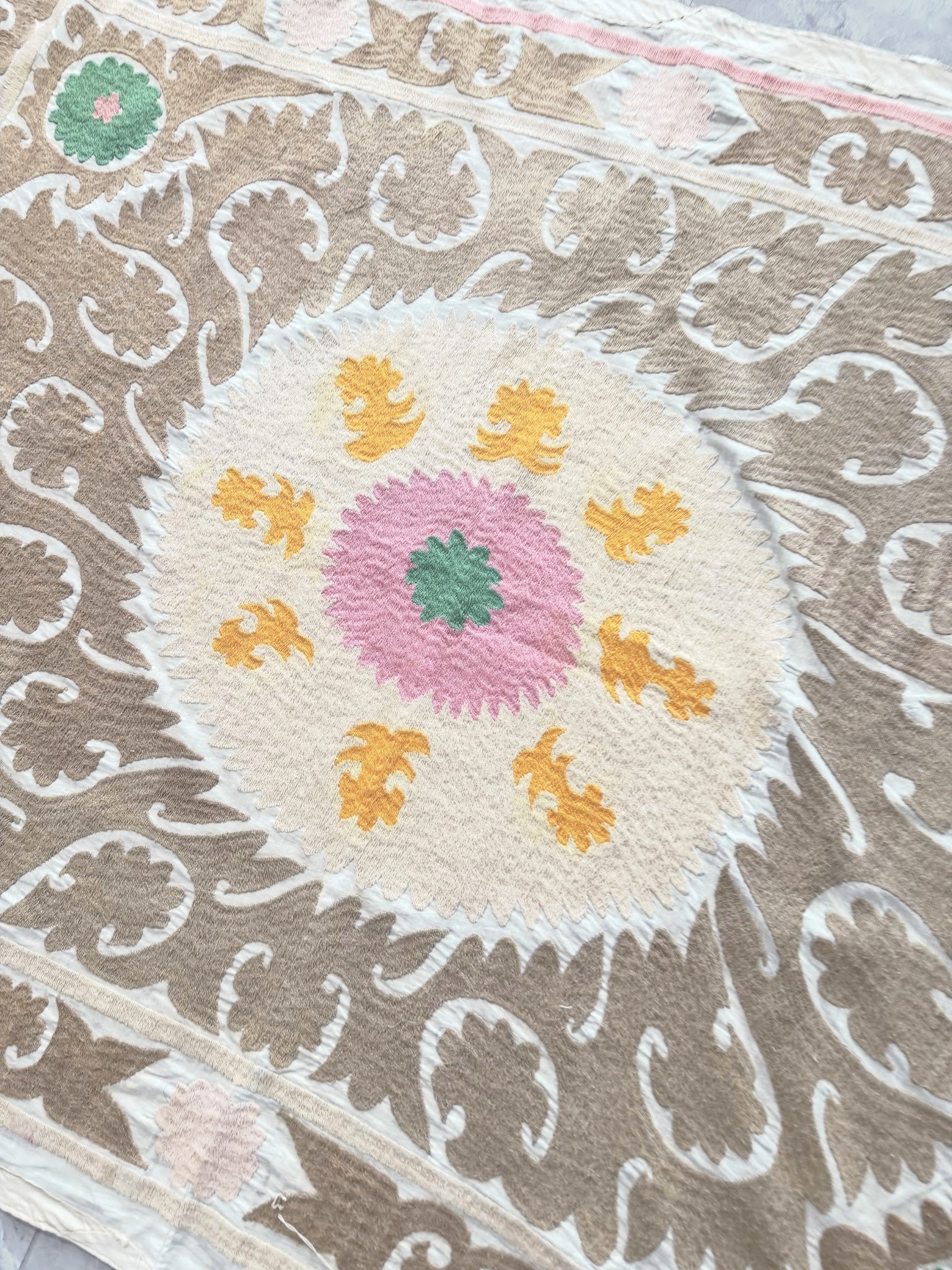 Hand-Embroidered Suzani Wall Hanging & Tablecloth 3'10'' x 3'11''