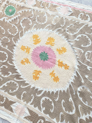 Hand-Embroidered Suzani Wall Hanging & Tablecloth 3'10'' x 3'11''