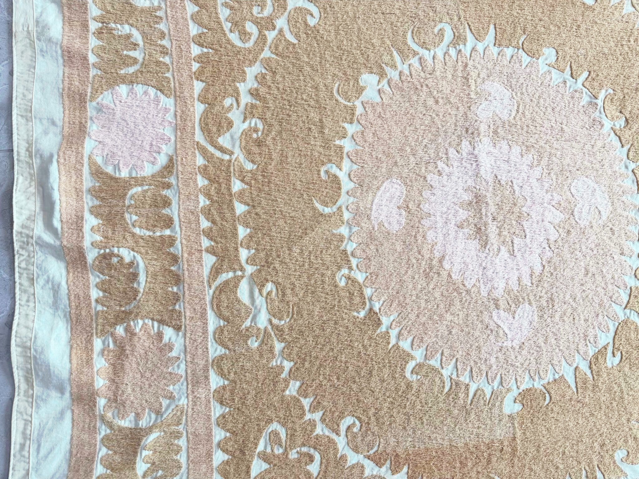 Hand-Embroidered Suzani Wall Hanging & Tablecloth 3'9'' x 3'11''
