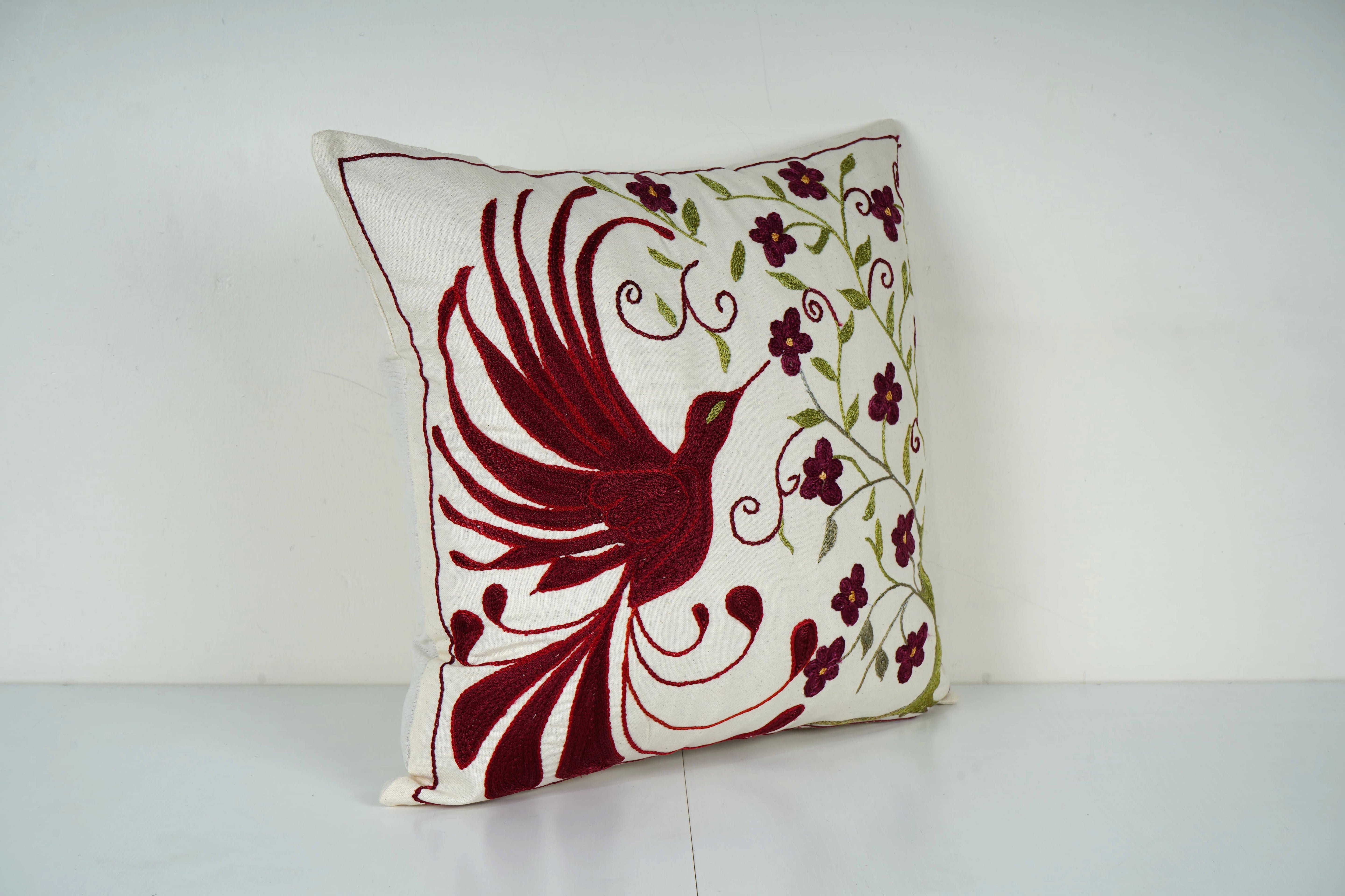 Bird Suzani Pillow Cover | 19'' x 19''