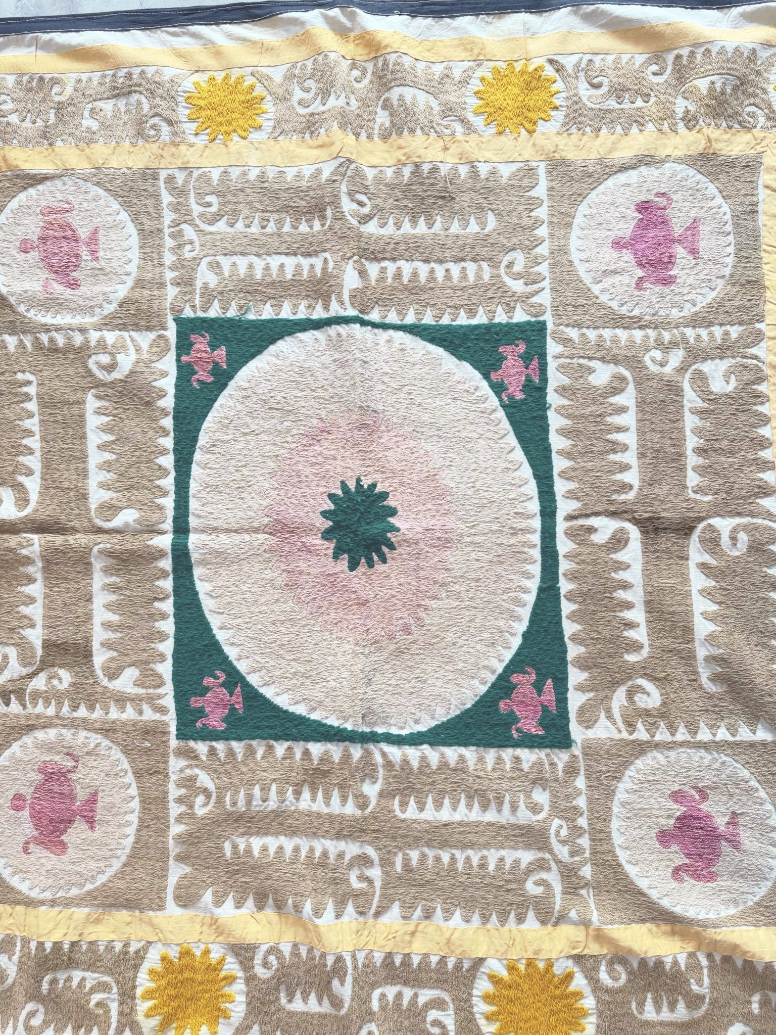 Hand-Embroidered Suzani Wall Hanging & Tablecloth 3'10'' x 4'4''