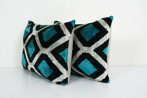 Silk Ikat Velvet Pillow Cover Set of 2 | 16'' x 22''