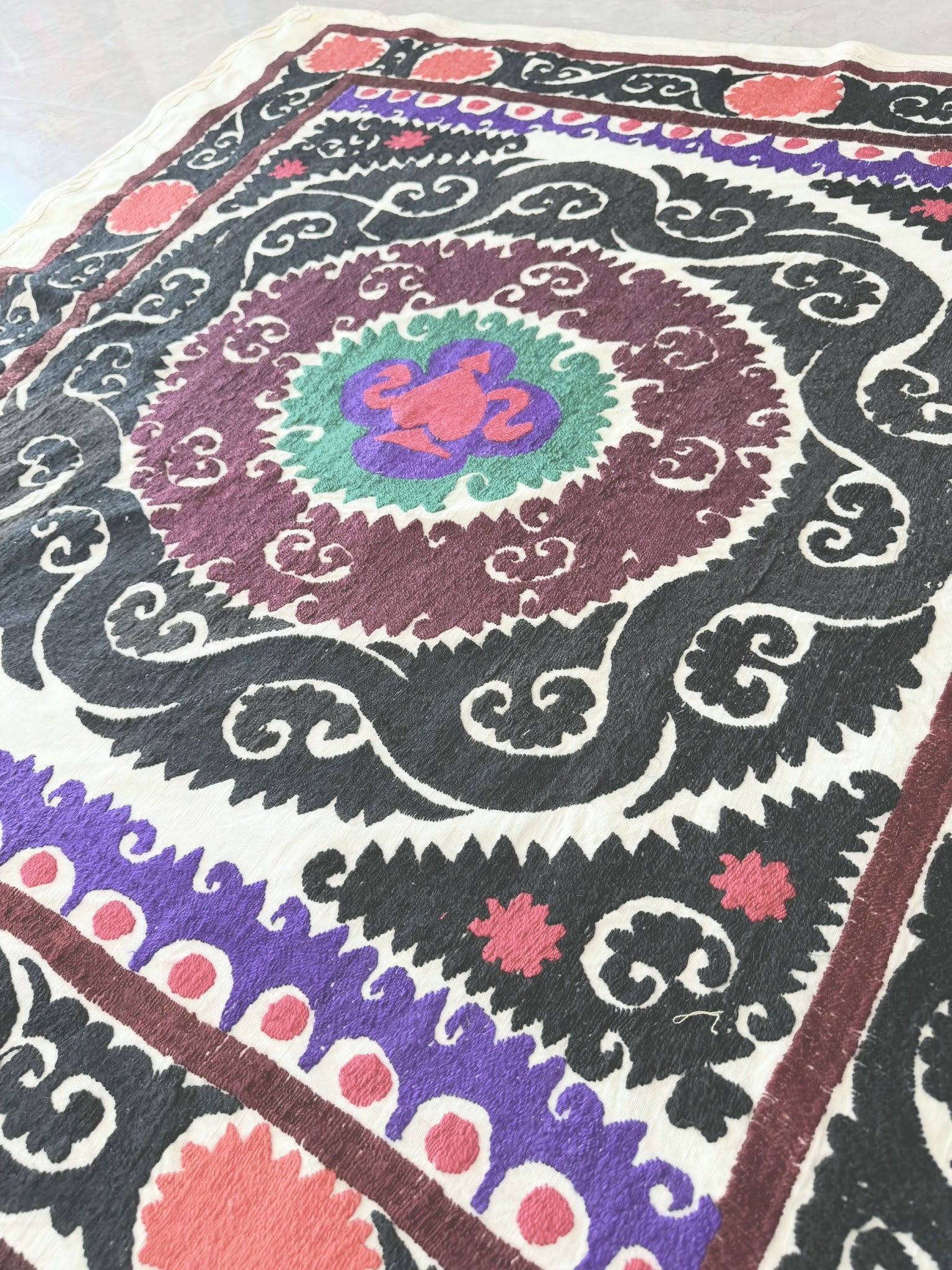 Hand-Embroidered Suzani Wall Hanging & Tablecloth 3'9'' x 4'1''