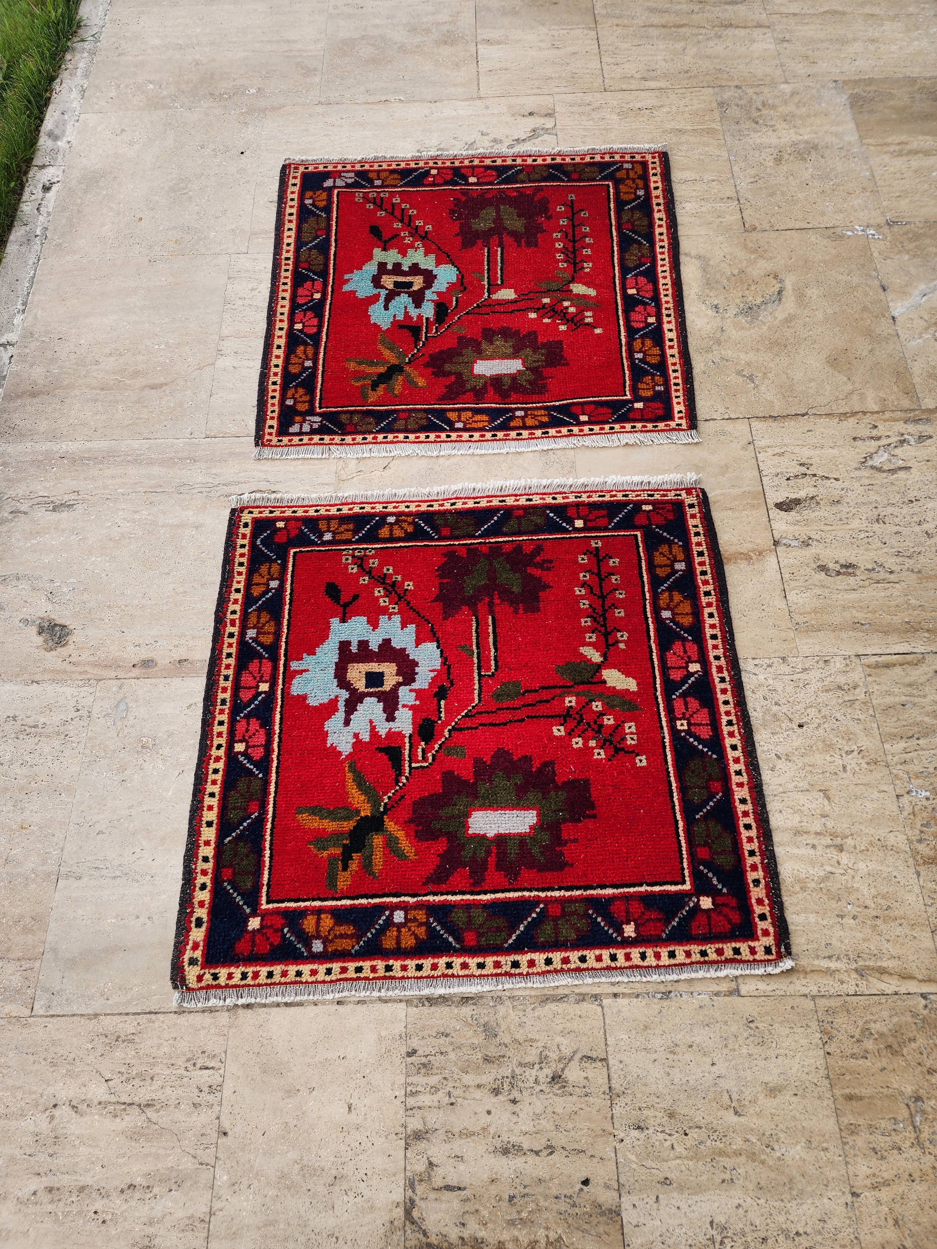 Vintage Turkish Yastik Rugs Set of 2 | 29'' x 31''