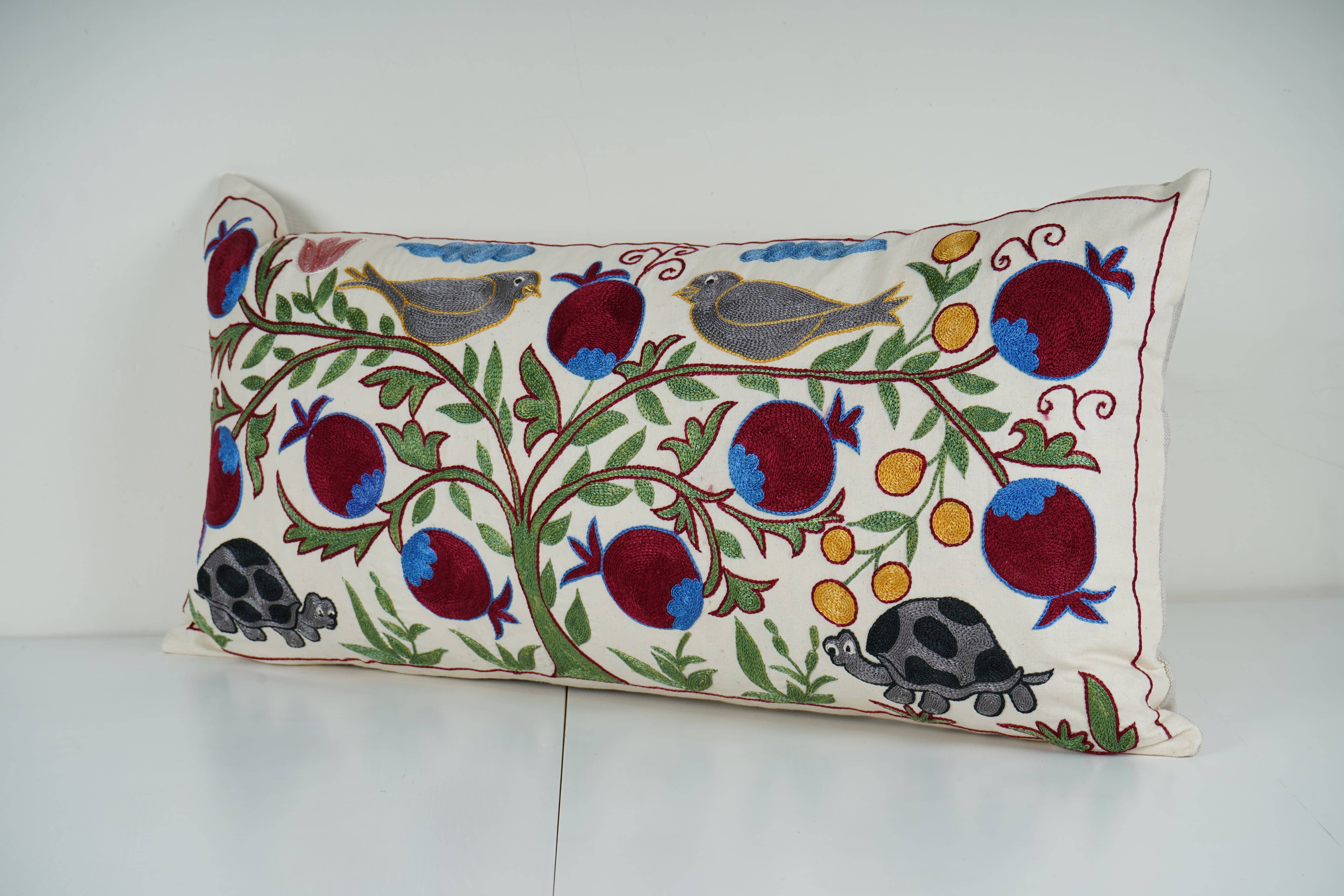 Bird Suzani Bedding Pillow Cover | 17'' x 33''